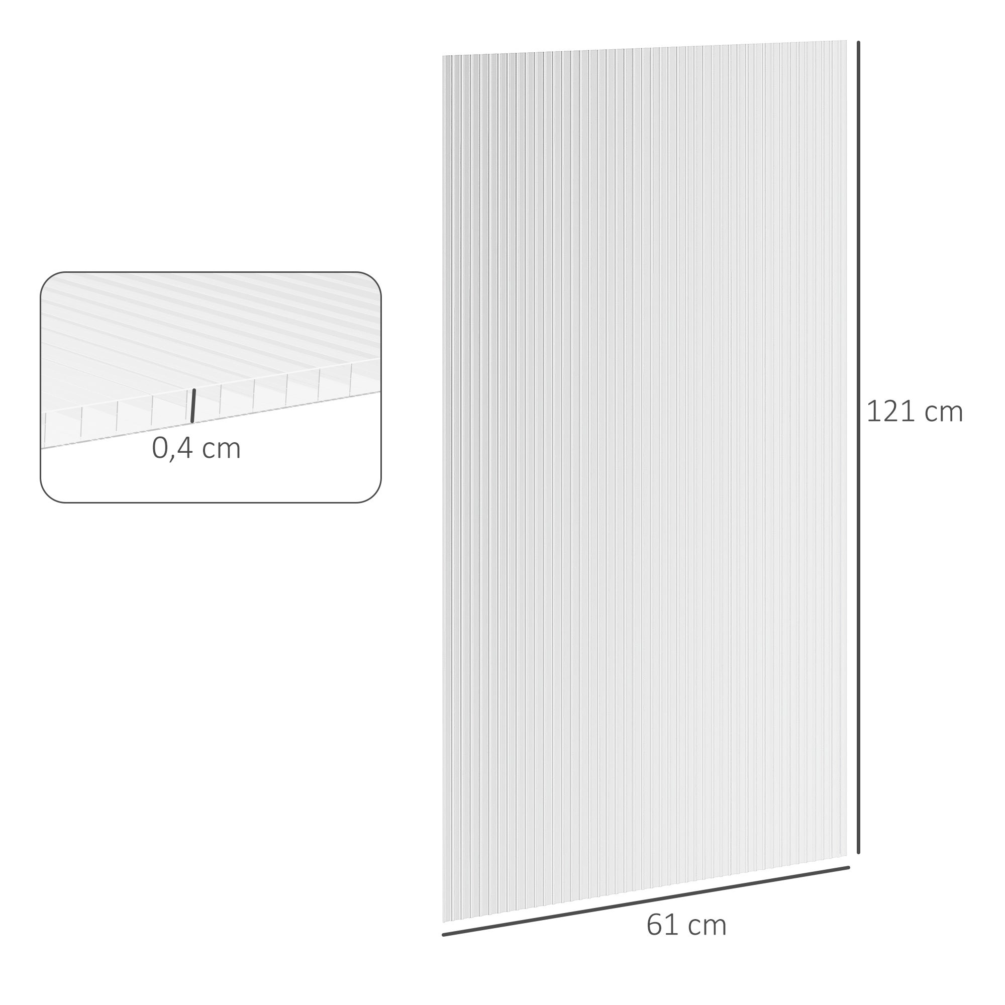 Outsunny - Panneaux de polycarbonate alvéolaire - Polycarbonate - 121x61x0.4cm - Transparent - 3