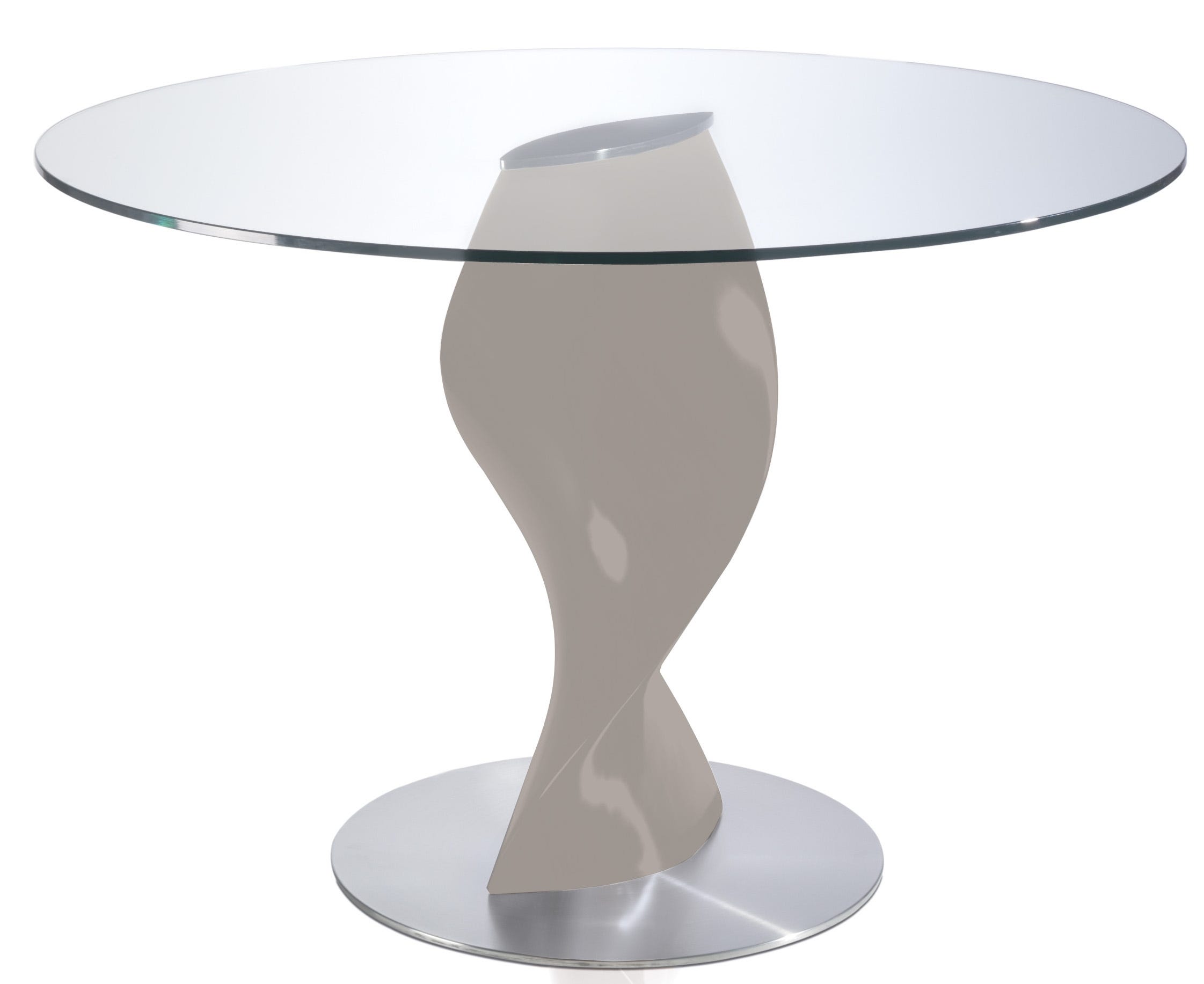 Table ronde plateau verre et pied fibre de verre laqué gris Torsada ...