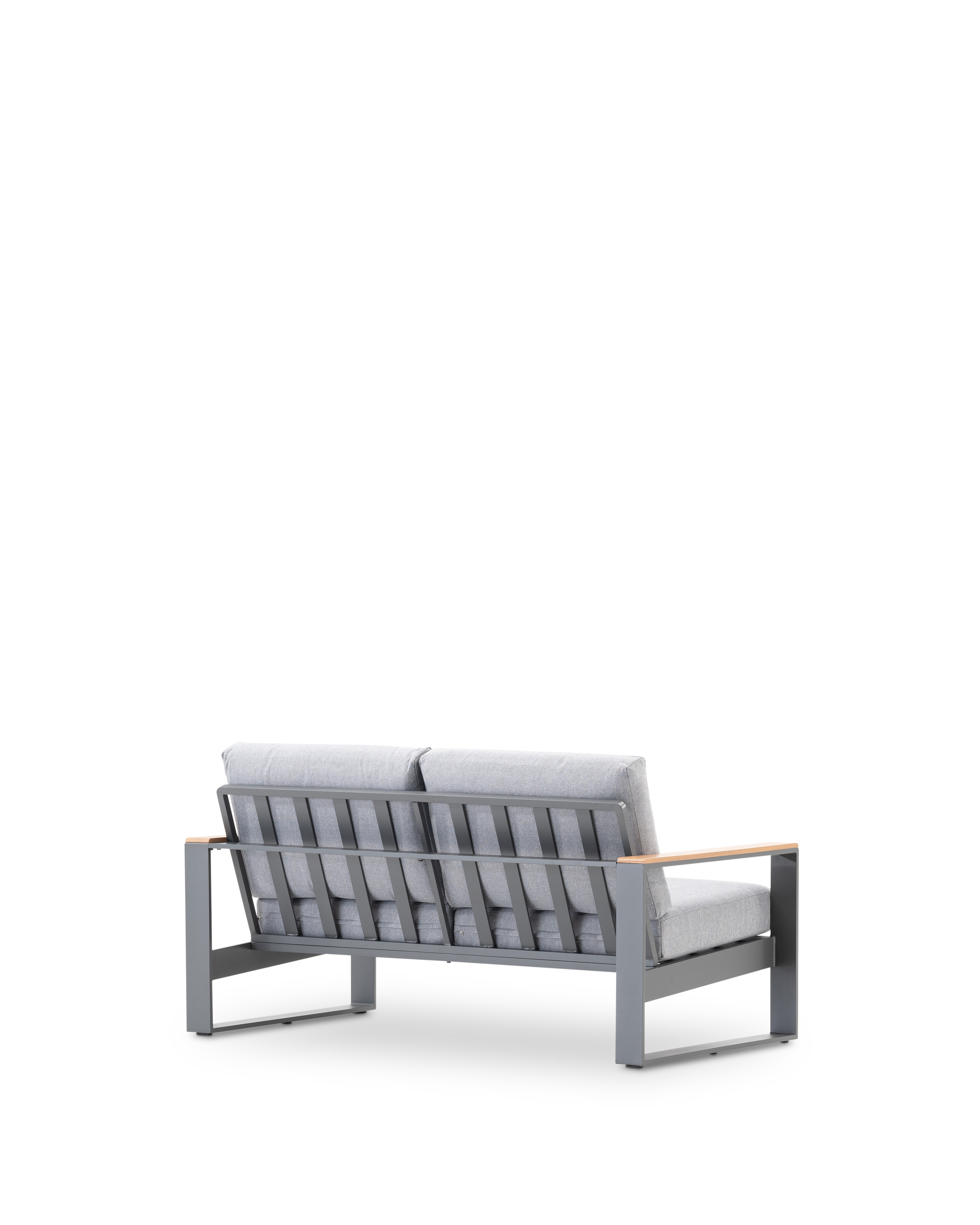 Canape jardin 2 places aluminium anthracite et accoudoirs effet bois - Manhattan - 7