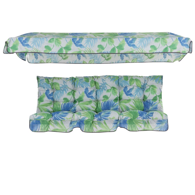 Poduszki na huśtawkę ogrodową 170 cm z daszkiem Parma/Milano niebiesko-zielony wzór w liście Patio