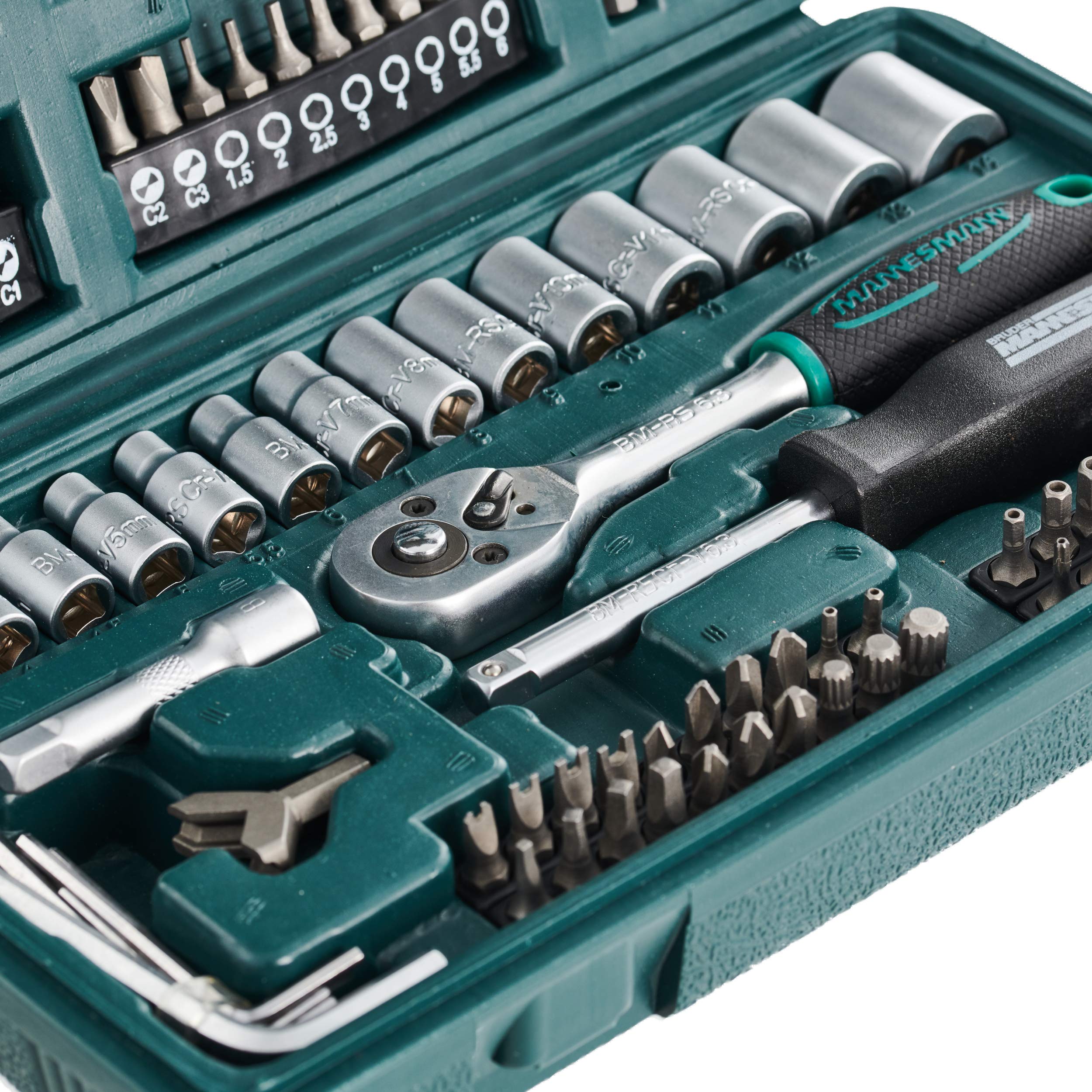 Mannesmann M29166 - Set chiavi a tubo, a cricchetto, In valigetta di plastica, 130 pezzi - 2