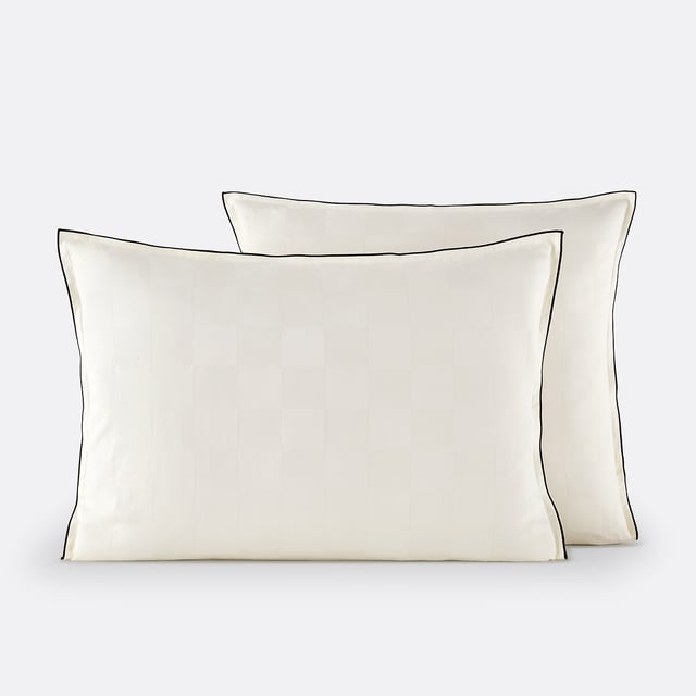 Taie d'oreiller satin de coton lavé, Victor damier - Ivoire - 65 x 100 cm