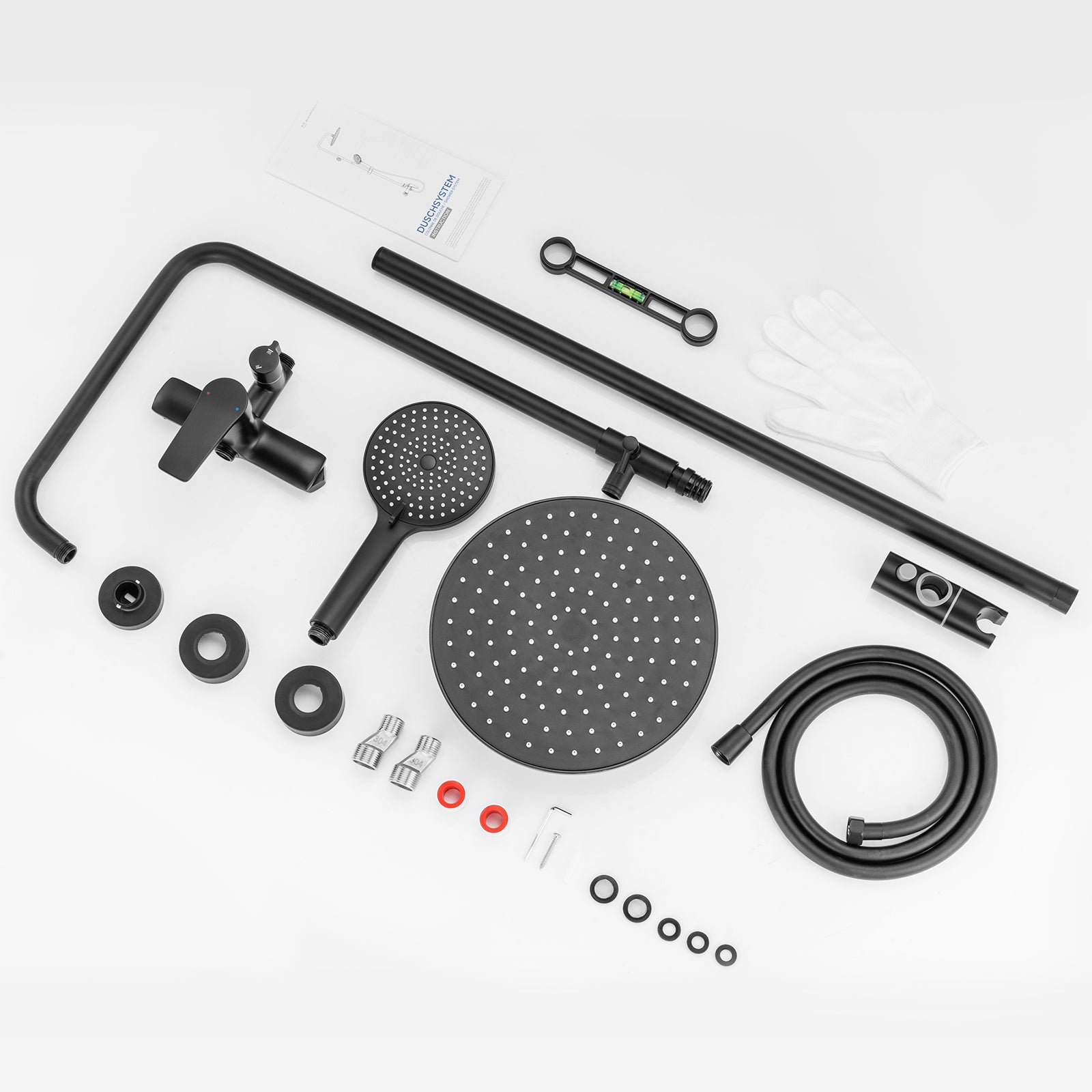 Sistema ducha con grifo mezclador latón,columna ducha altura ajustable,cabezal de ducha redondo de 25 cm y ducha mano 3 chorros,inoxidable,negro. - 6