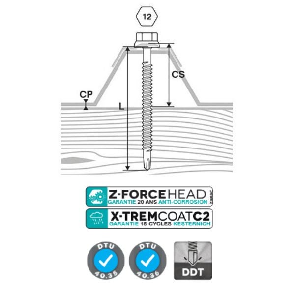 Vis fixation bac acier sur bois ral 7016 - diamètre : 6.3 - Longueur : 75 - Couleur : Gris 7016 - SCELL IT - 2