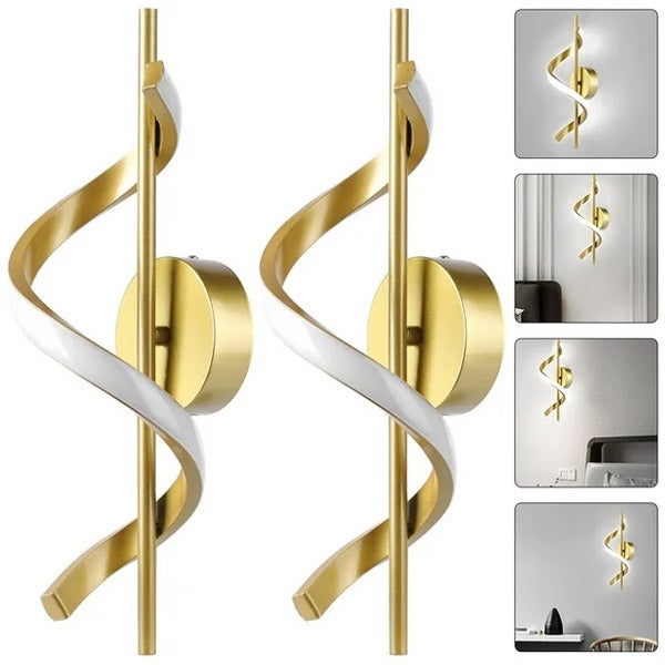 Współczesna Lampa Ścienna 12W LED - Kinkiet Spiralny - Białe Światło, Do Salonu, Sypialni, Na Schody - Złoty - 2 sztuki