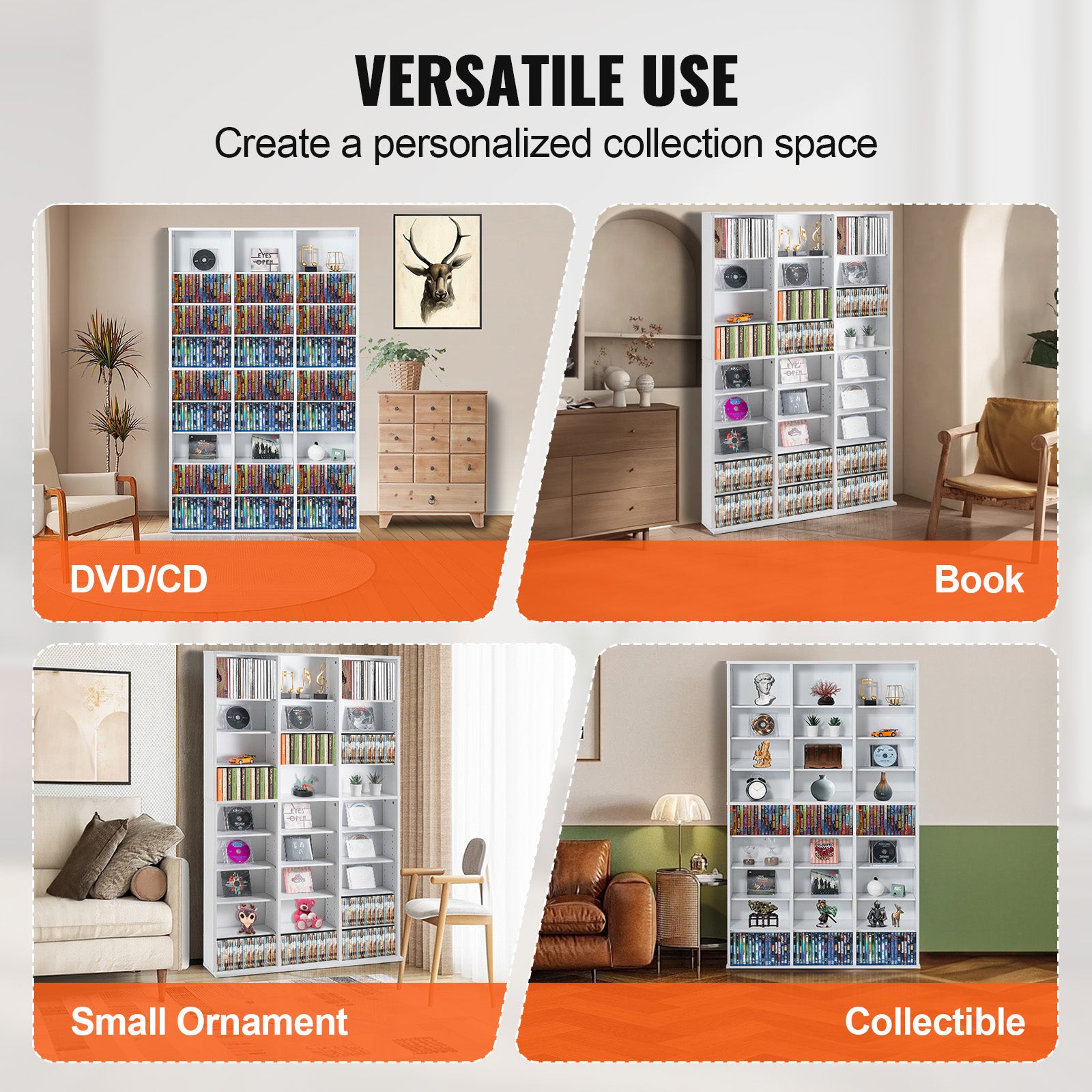 Portaoggetti,SucceBuy Porta DVD a 9 Livelli per 756 CD,Ripiani CD Regolabili,27 Scomparti,Organizza la Musica - 8