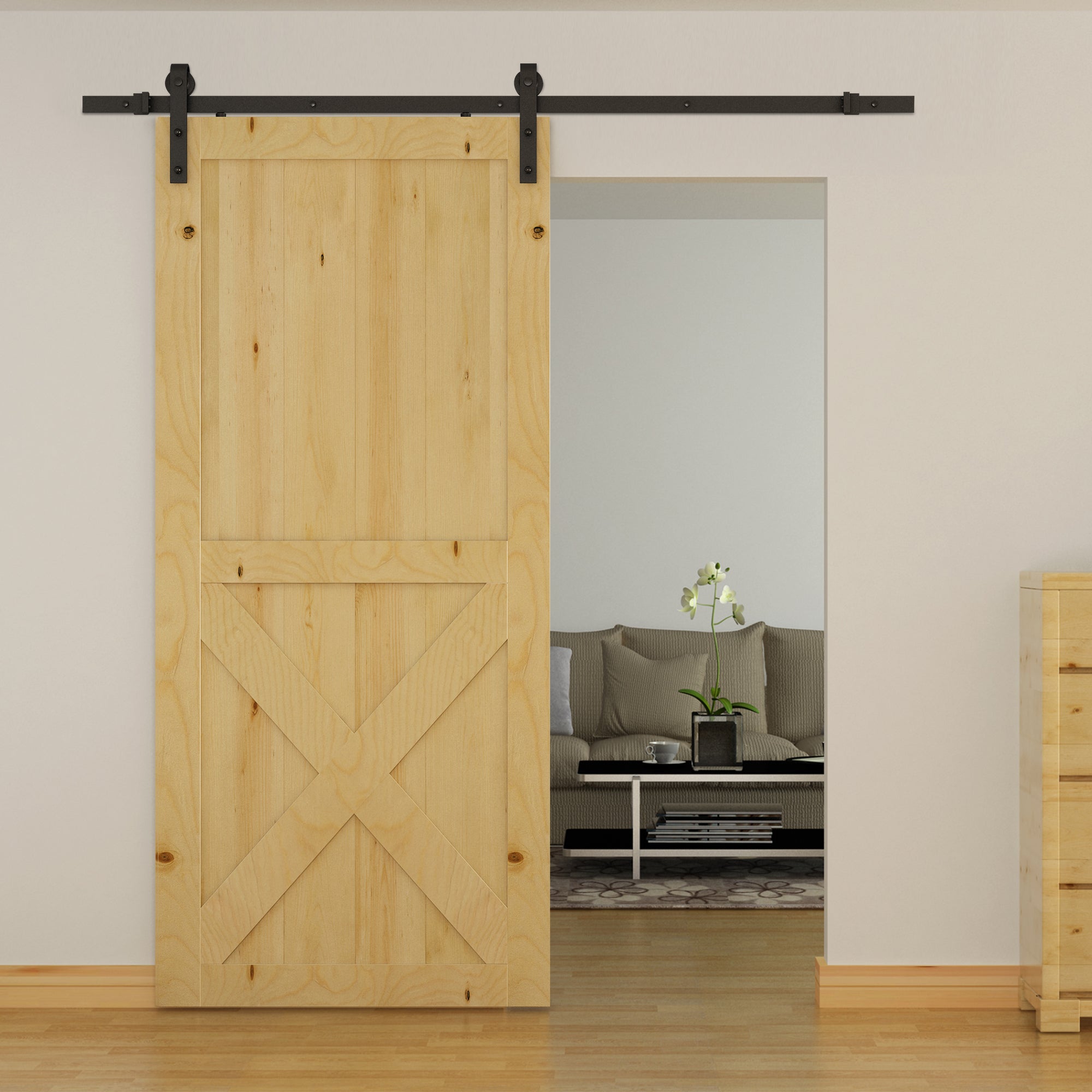 Kit d'accessoires pour rail de porte coulissante de 200 cm avec rail et roulettes, capacité de charge 100 kg, acier au carbone, 200 × 4 × 0,6 cm - 3