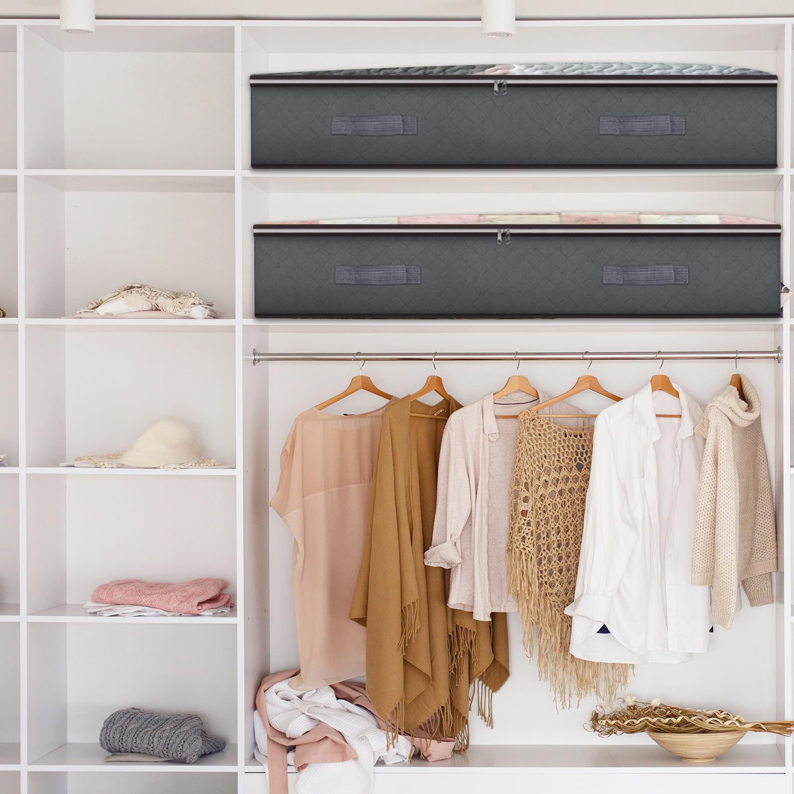 Confezione da 2 contenitori sotto il letto, contenitore pieghevole da 90 litri e contenitore sotto il letto, borsa portaoggetti sotto il letto, grigio - 5