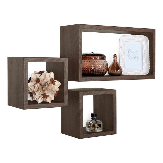 Set 3 Cubi Modulari COMPOSAD Linea Vittoria – Mensole A Muro In Grigio Tadao – 35x35x28 Cm – Made In Italy Con Legno Riciclato