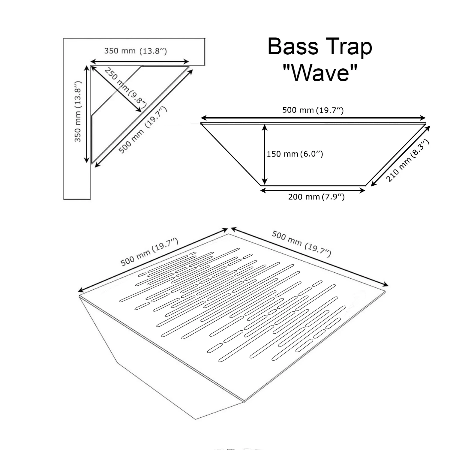 Lot de 2 Pièges à basses WAVE-F acoustiques décoratifs 50x50x15 cm - MDF perforé laminé, tissu et mousse acoustique -Chêne+Noir - 2