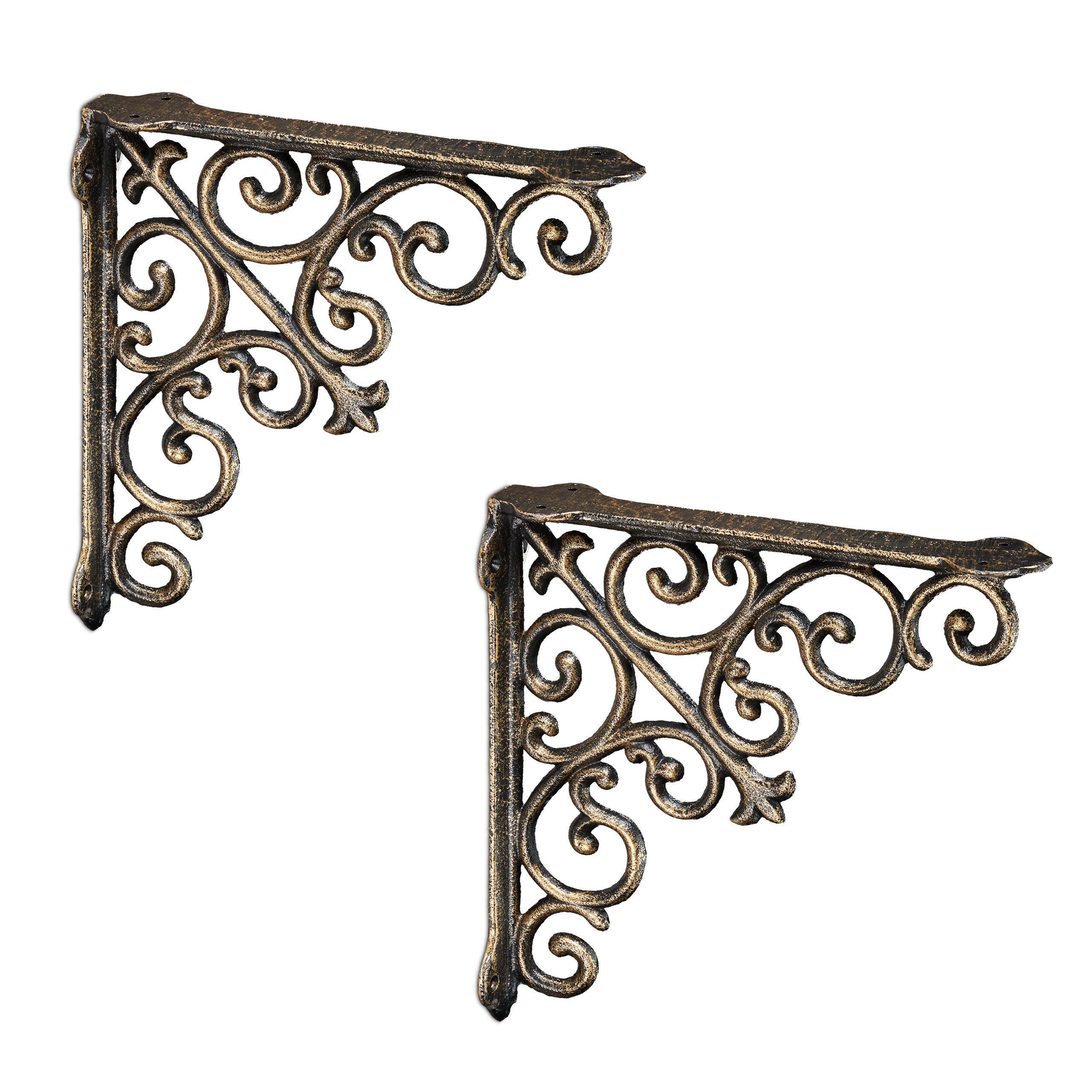 Équerre étagère Murale, Lot de 2, Ancien, Support en Fonte de Fer, Ornements baroques, Vintage Équerre étagère Murale, Lot de 2, Ancien, Support en Fonte de Fer, Ornements baroques, Vintage