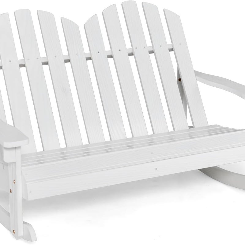 Fotel Bujany Adirondack dla 2 Osób dla Dzieci, Nośność 100 kg, Wykonany z Drewna Świerkowego, z Oparciem/Podłokietnikami, Biały