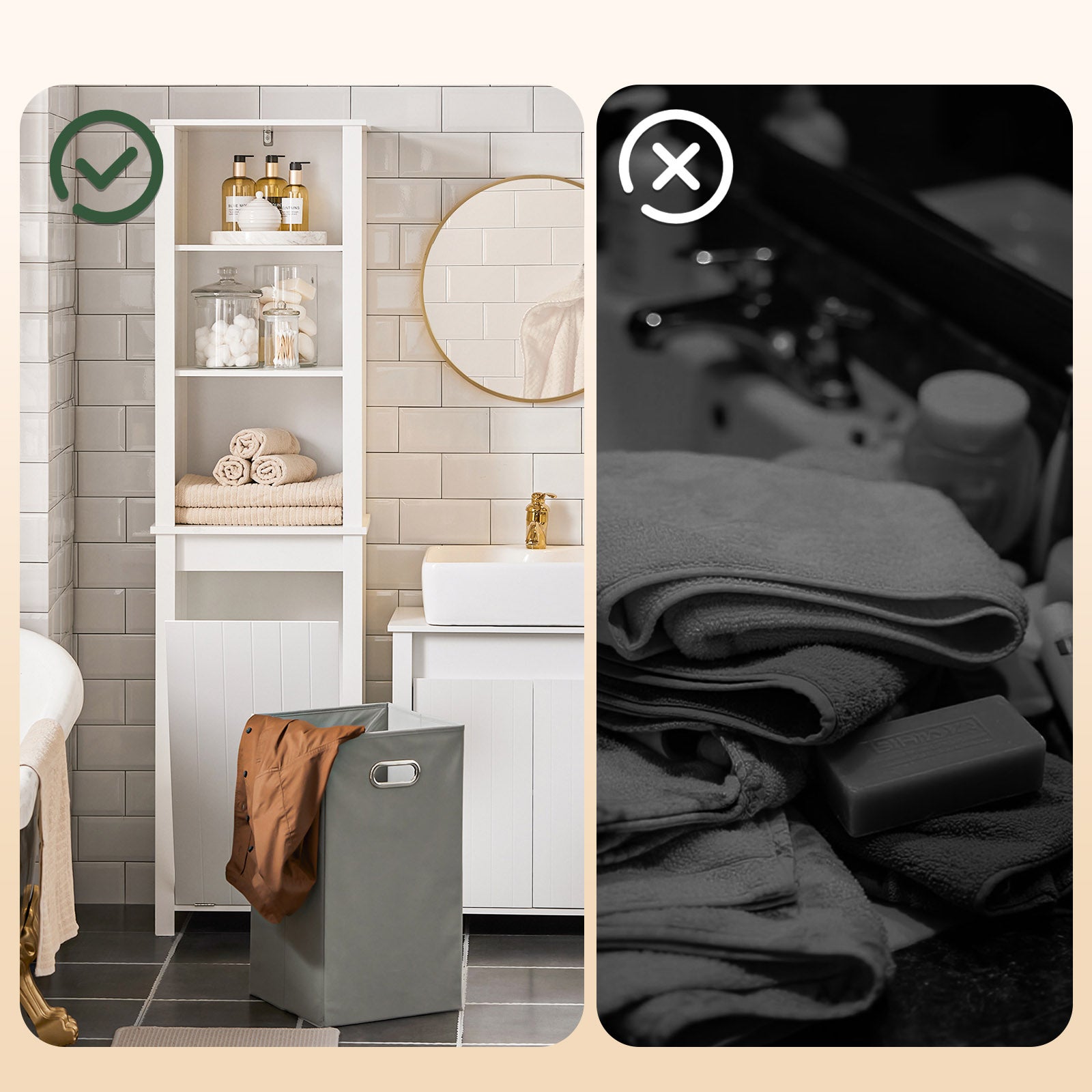 Armario Alto baño Mueble Columna de baño con 3 estantes y 1 cesto 45 x 35 x 171 cm Blanco BZR102-W SoBuy ES - 6