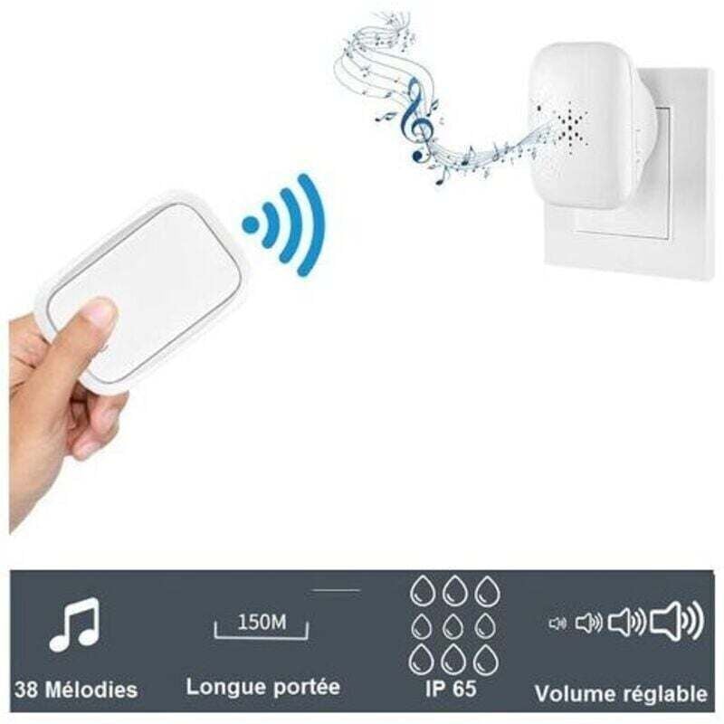Sonnette sans Fil et sans Pile Extérieur Étanche IP 65 Neige Pluie Humidité,blanc - 2
