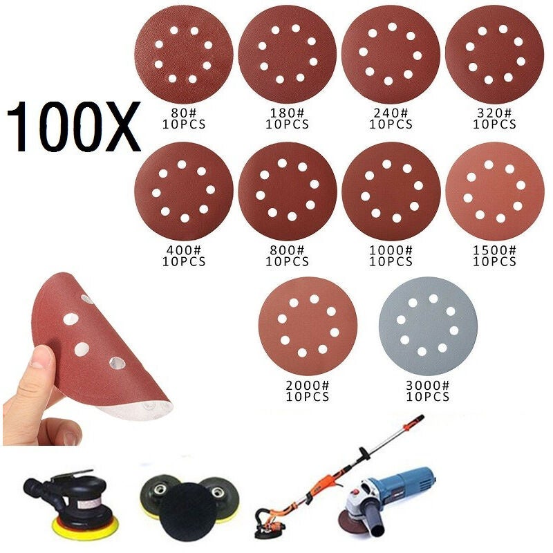 LEMROE Disque abrasif de ponceuse-Disque de Ponage 100pcs ,Disques Abrasifs 80/180/240/320/400/800/1000/1500/2000/3000 Grain Taille de 125mm Idéal - 3