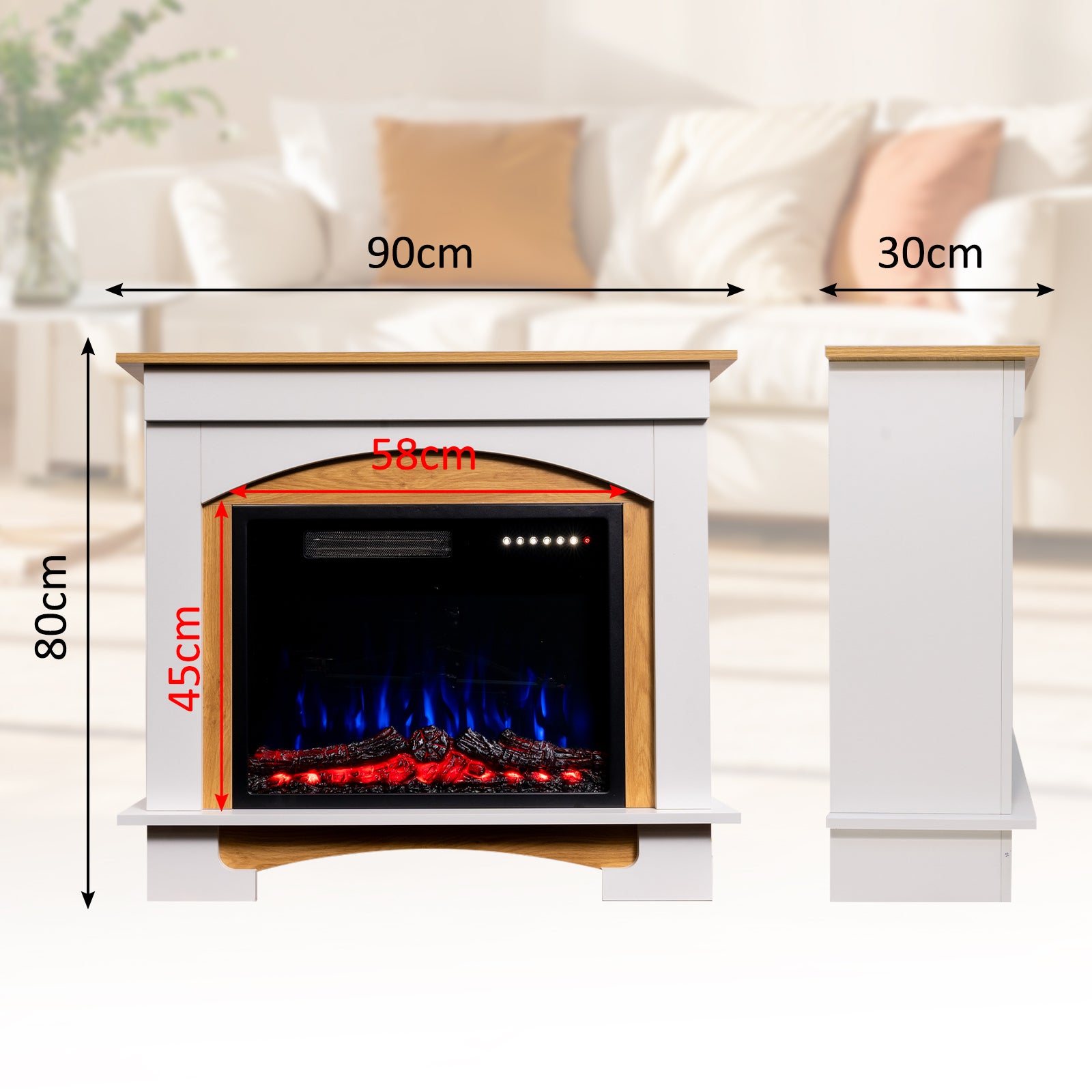 HOMAVO&nbsp;23''&nbsp;Cheminée&nbsp;Électrique, 1000/2000W, Flamme&nbsp;3D, Télécommande, Minuterie, Sécutité&nbsp;Surchauffe, Meuble Blanc inclus - 9