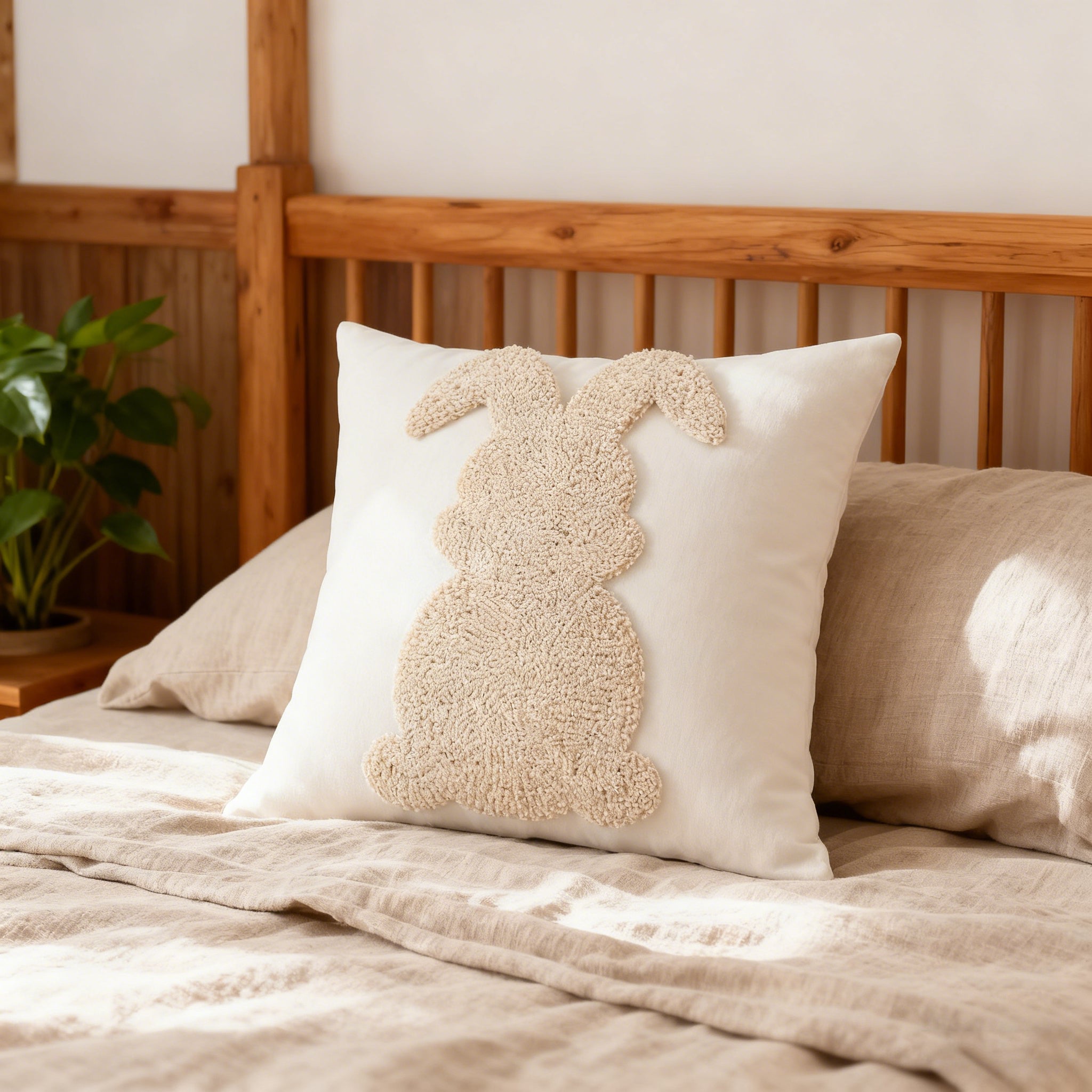 Housse de coussin décorative de Pâques, motif lapin, 45x45 cm, convient pour le salon, la chambre, le canapé (coussin non inclus) - 2