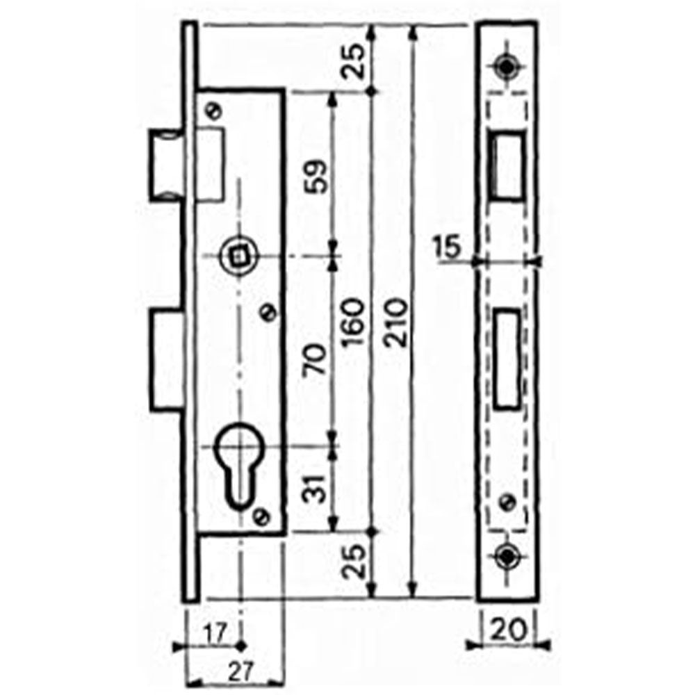Serrure à encastrer de porte et menuiserie metalique a cylindre Axe 17 mm Reversible Bricard - 4