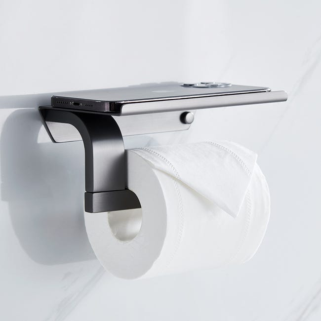 Porta Carta Igienica Con Mensola - Supporto Adesivo Da Parete Per Bagno, Acciaio Inox - Foto 3