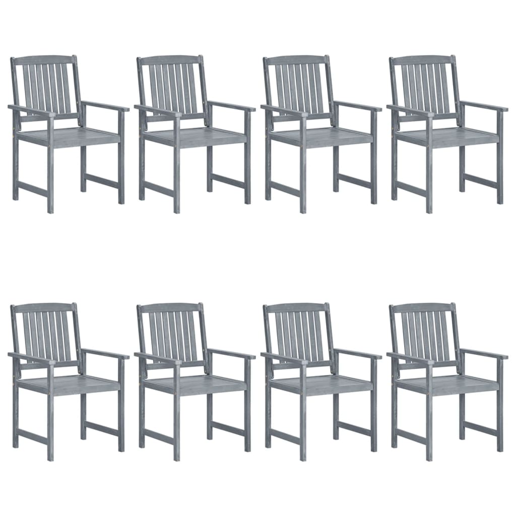 Chaises de jardin avec coussins 8 pcs Bois d'acacia solide Gris - 3