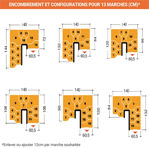 Escalier 2 quart tournant 14 marches - Hauteur à franchir de 3.01 à 3.57m - Largeur 61cm - Couleur noyer et gris - MINI61/U/SGMNOY-14 - 4