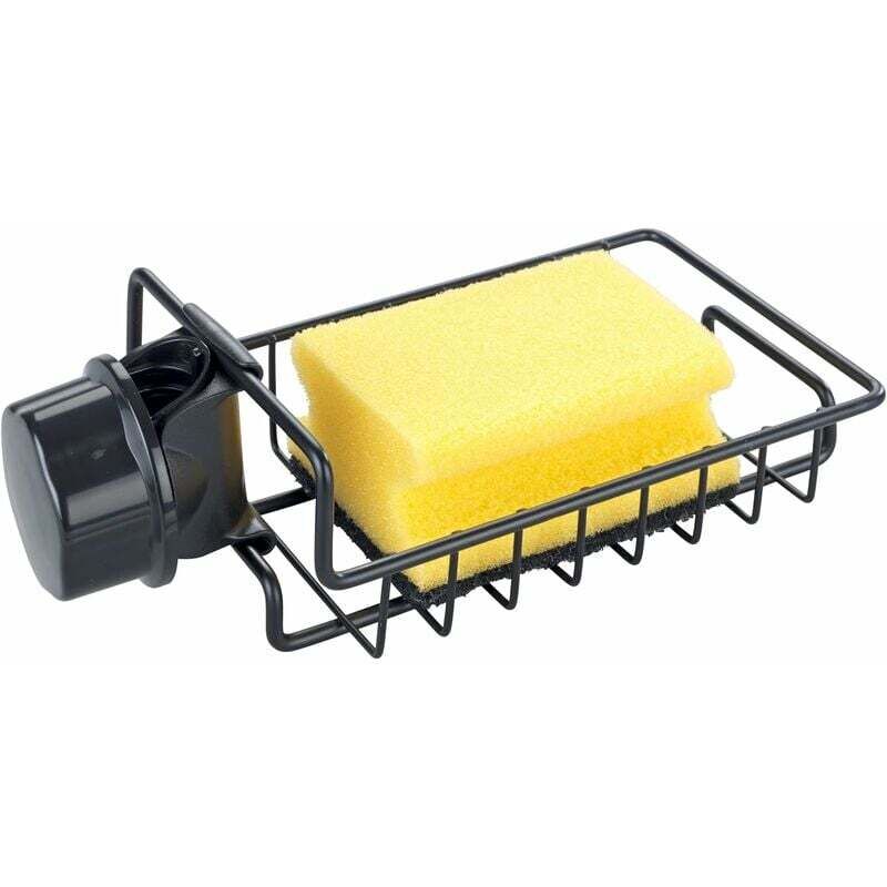Organizator de chiuvetă negru 17x4x9.5cm | Suport pentru burete cu spațiu de depozitare pentru detergent | Instalare ușoară pe chiuvetă sau lavoar