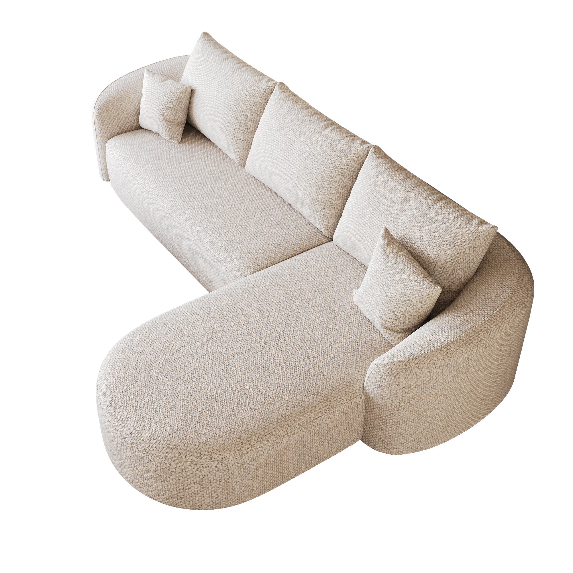 Canapé d’angle 4 places avec mousse haute densité et sans montage, canapé salon avec assise confortable, en tissu chenille blanc, 266x168x85 cm - 6