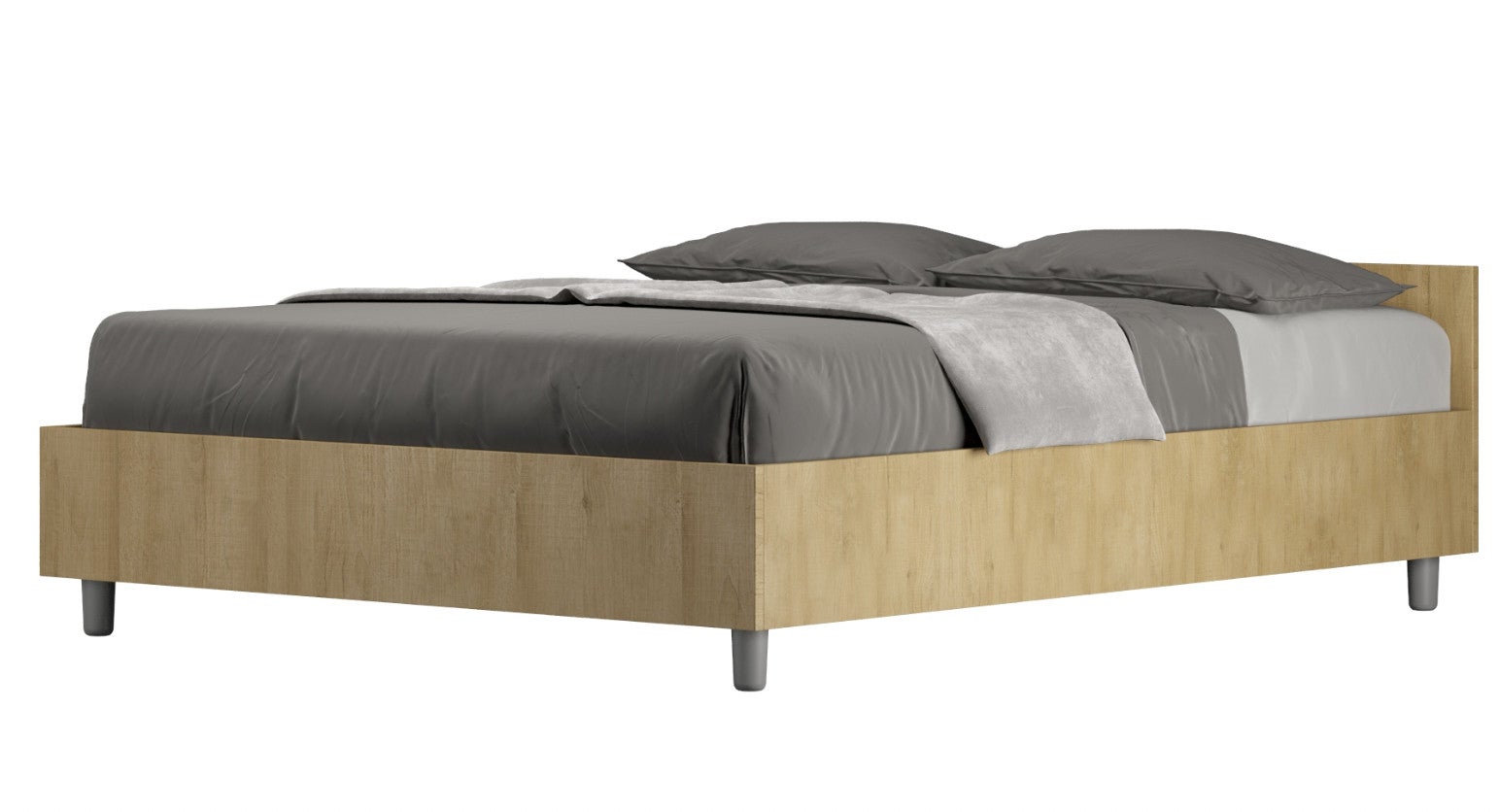Cadre de lit en bois Borra-Couleur Blanc-160x200-Version coffre de