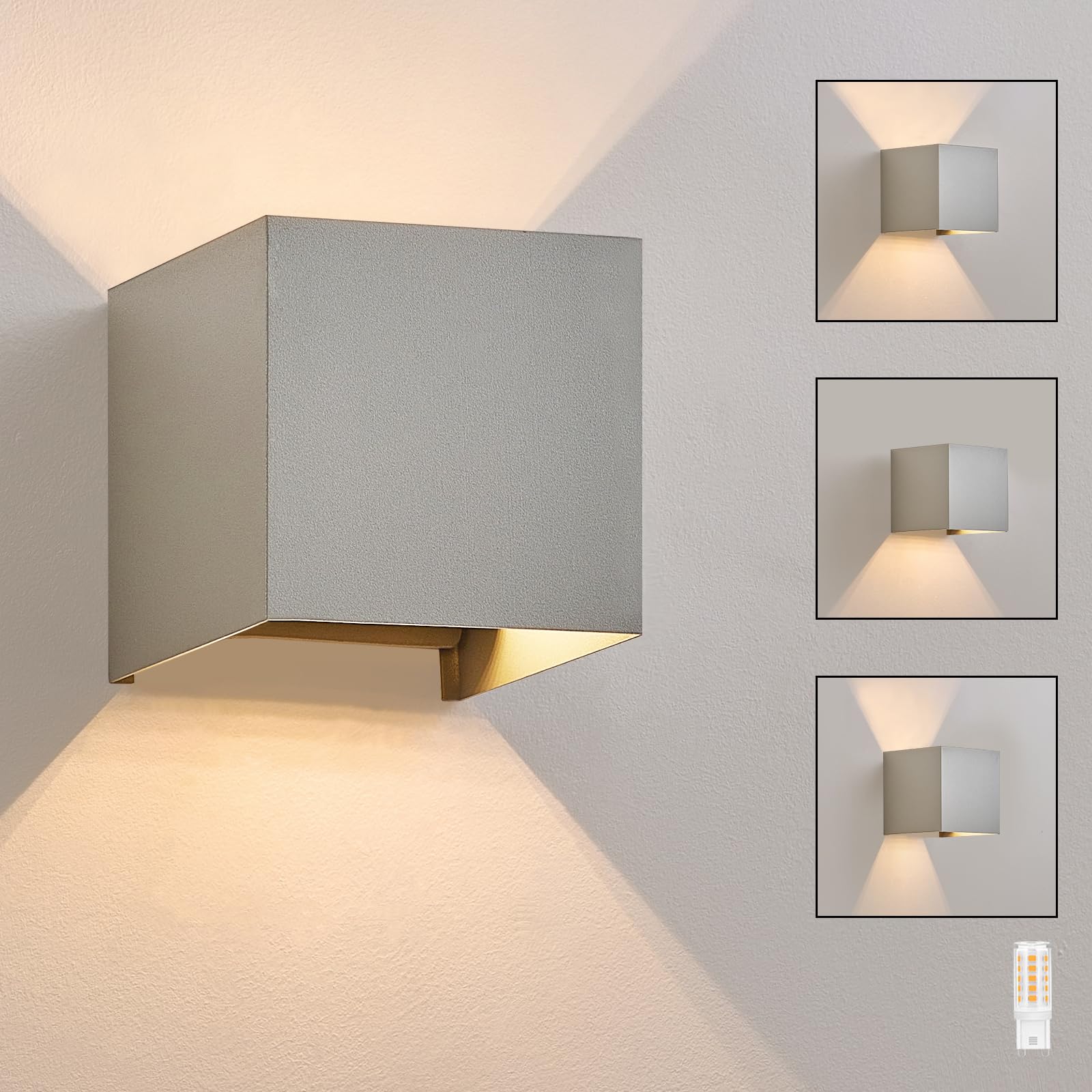 Applique murale LED intérieure et extérieure, argentée, éclairage d