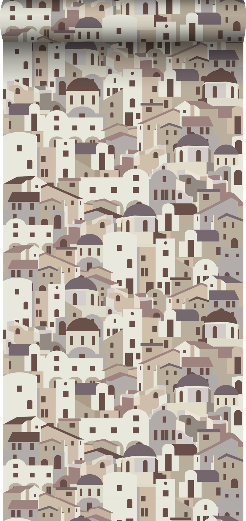 Papel pintado casas mediterráneas beige y gris - 50 x 900 cm - estahome