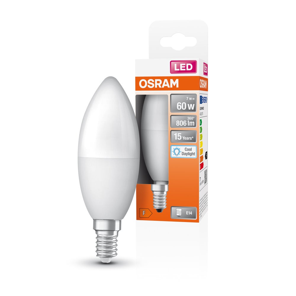 Ampoule LED Osram, forme classique de mini-tentes, remplacement de 60 watts, E14, B-Shape, 6500 Kelvin, Cold Daylight, Matt, Pack unique - 4
