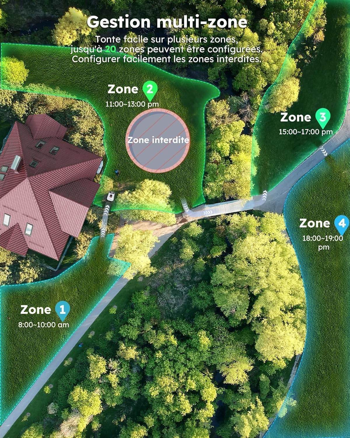 Tondeuse Robot sans Fil Périphérique,pour Pelouses Jusqu’à 1500m², RTK Full Band+Vision IA 4 Yeux,Cartographie Automatique,20 Zones,ANTHBOT Genie 800 - 5
