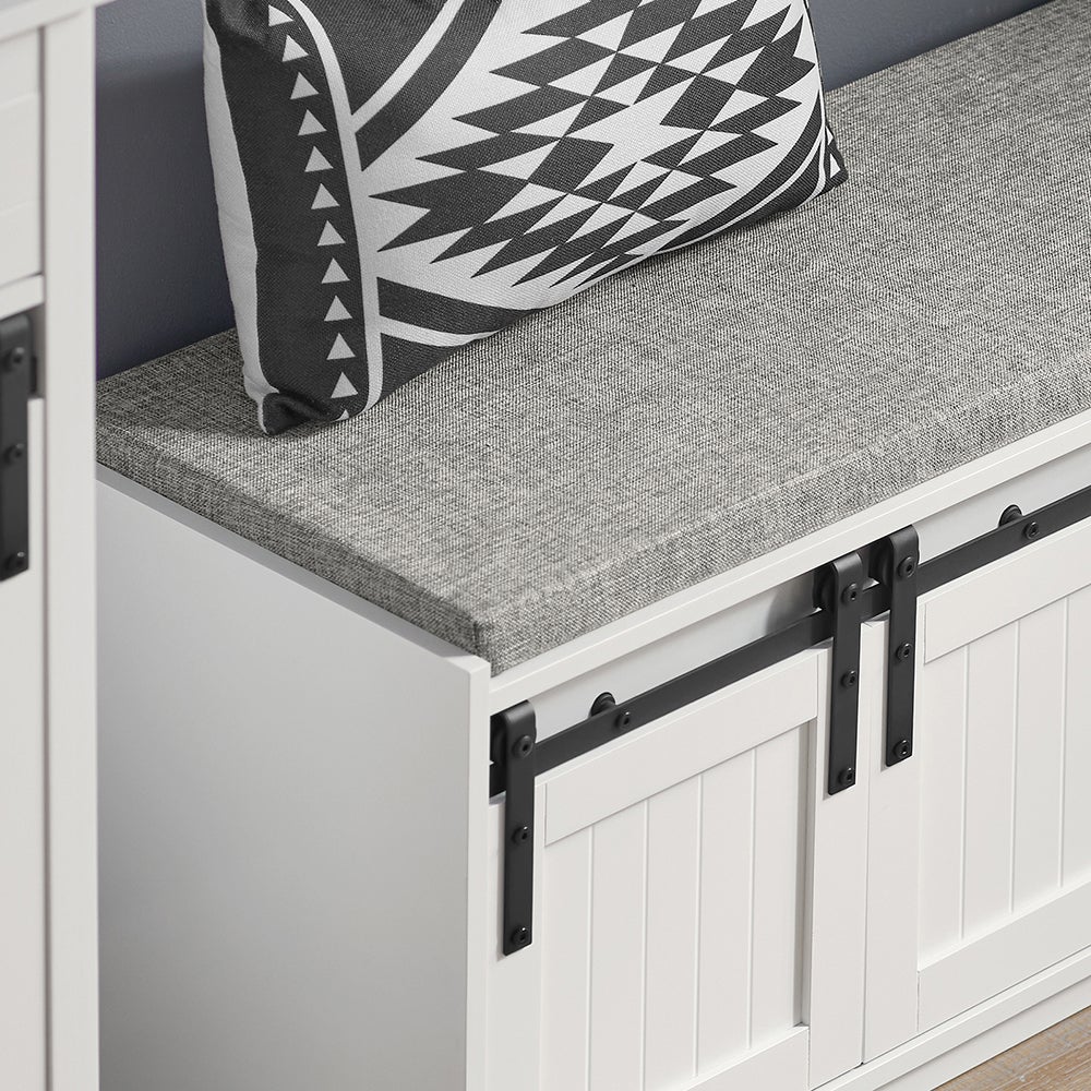 SoBuy Banc à Chaussures avec Coussin, Porte de Grange Coulissante, 8 Paires, Blanc, FSR133-W - 4
