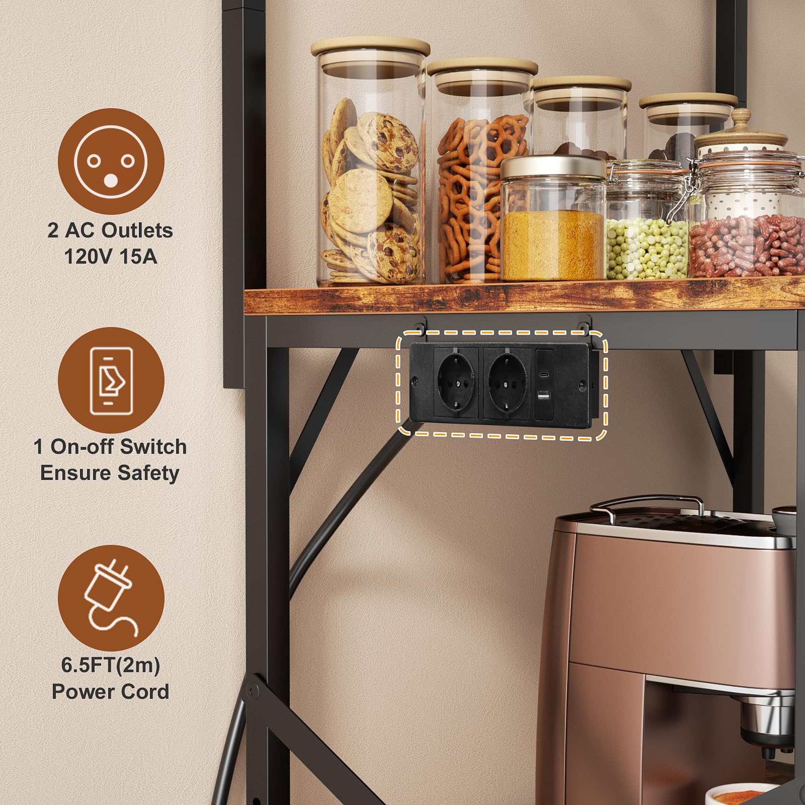 Étagère de cuisine industrielle réglable avec prises électriques rangement micro-ondes café grande capacité stable multifonction - 7