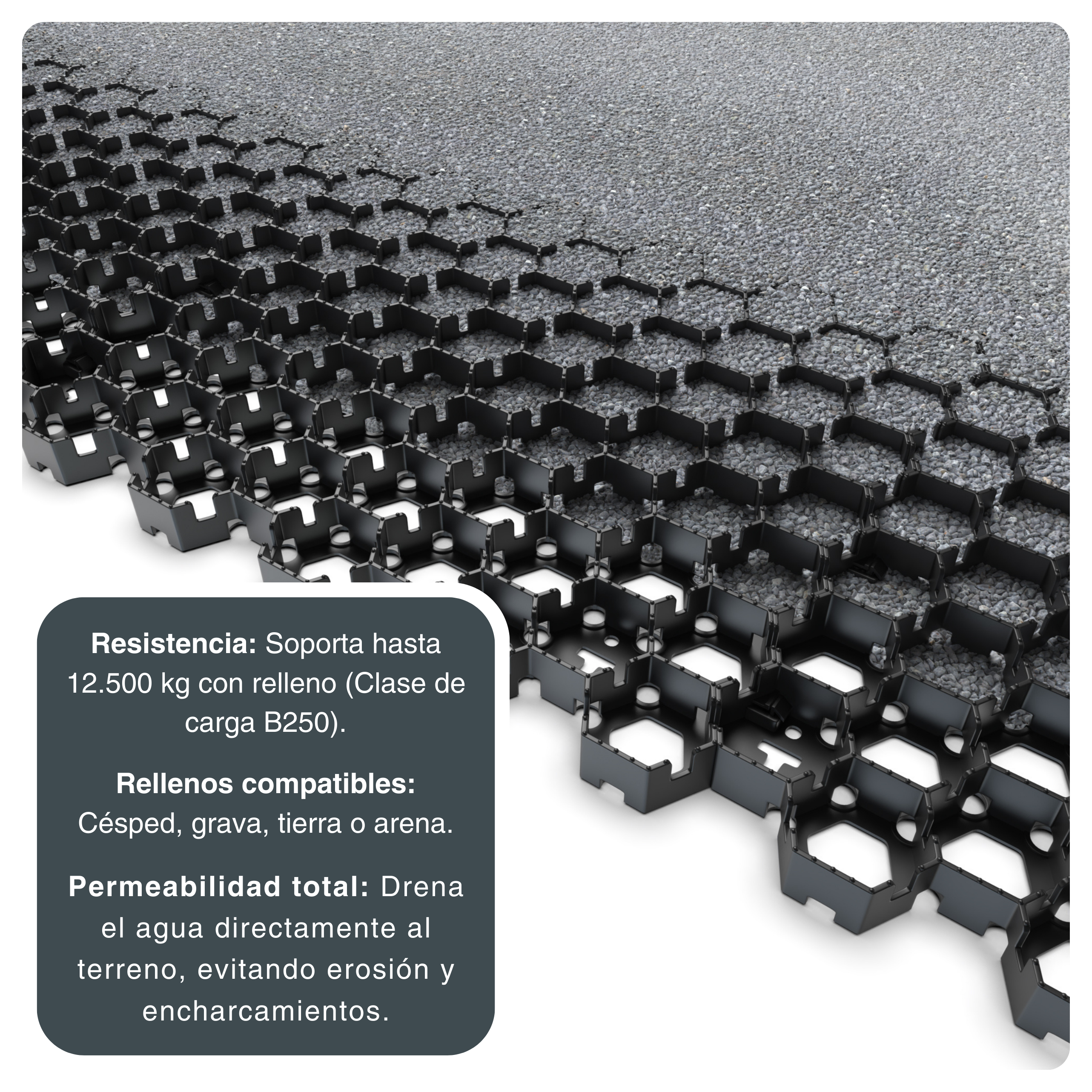 Placa estabilizadora HexPave negra 58x50,5x3 cm pack 20 (5,85 m²) - 3