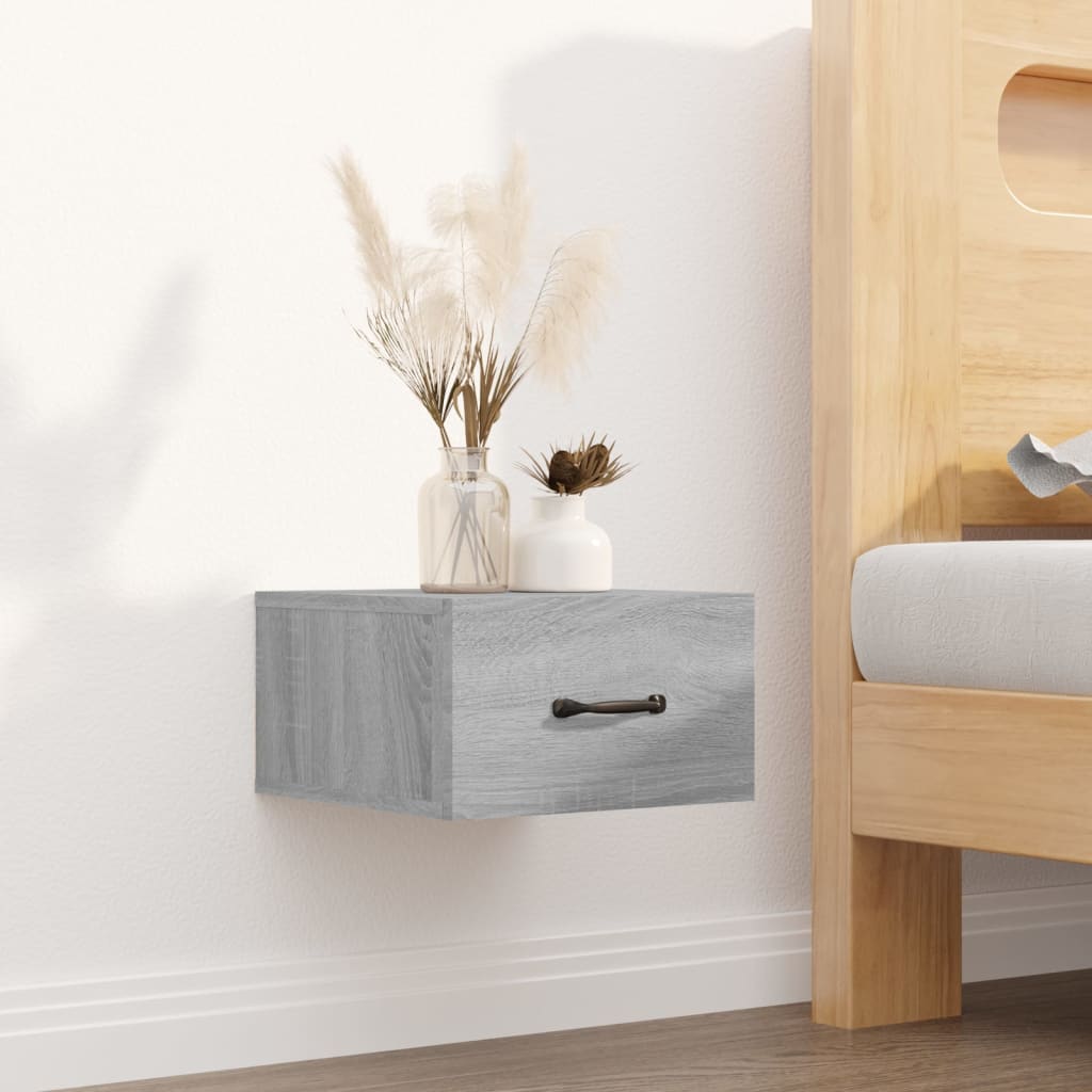 Mesita De Noche De Pared,Mesilla De Noche Flotante Con Luces LED Roble Ahumado Cfw10769 90652210