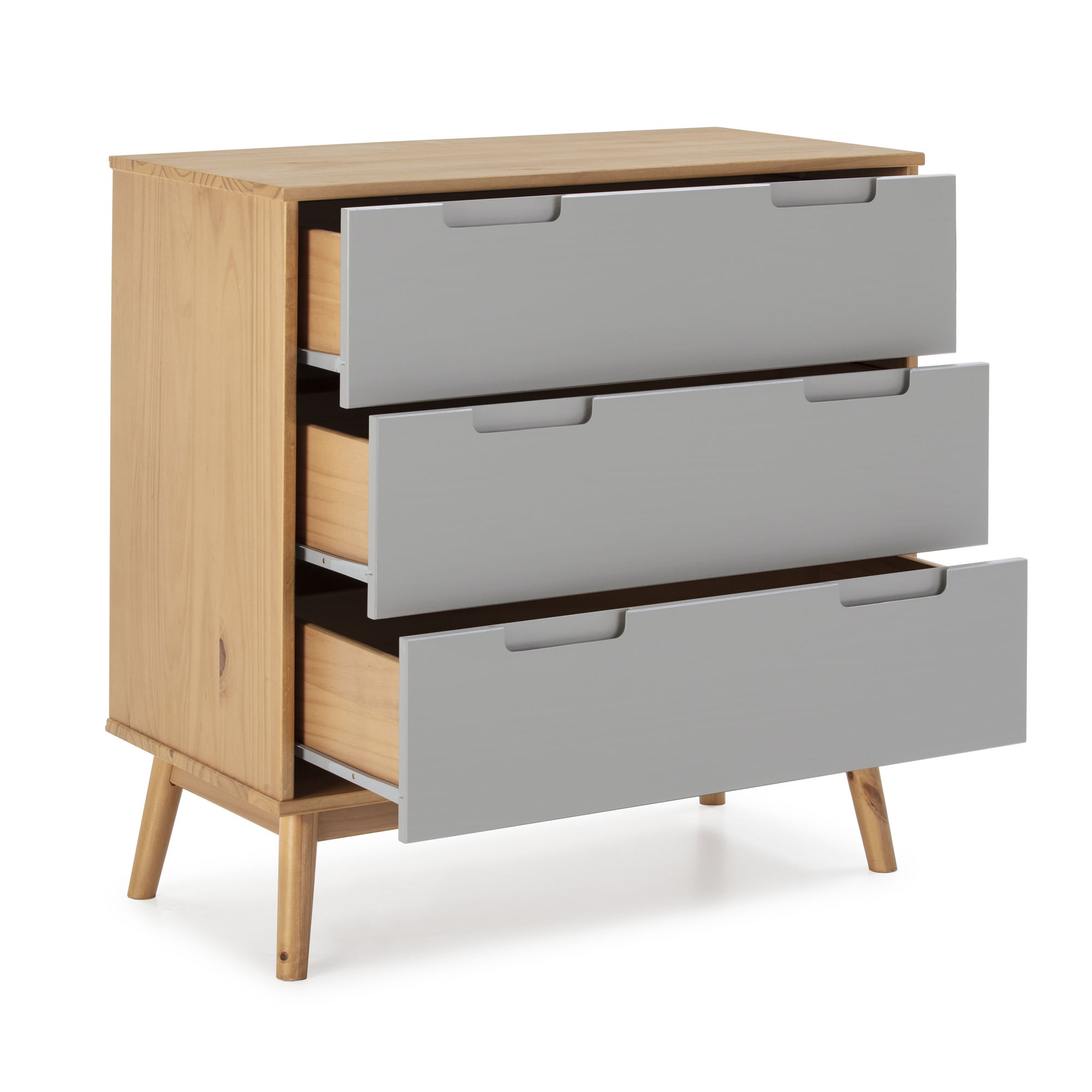 Commode de nuit Bruce avec 3 tiroirs, bois massif, 80 cm Largeur - 2