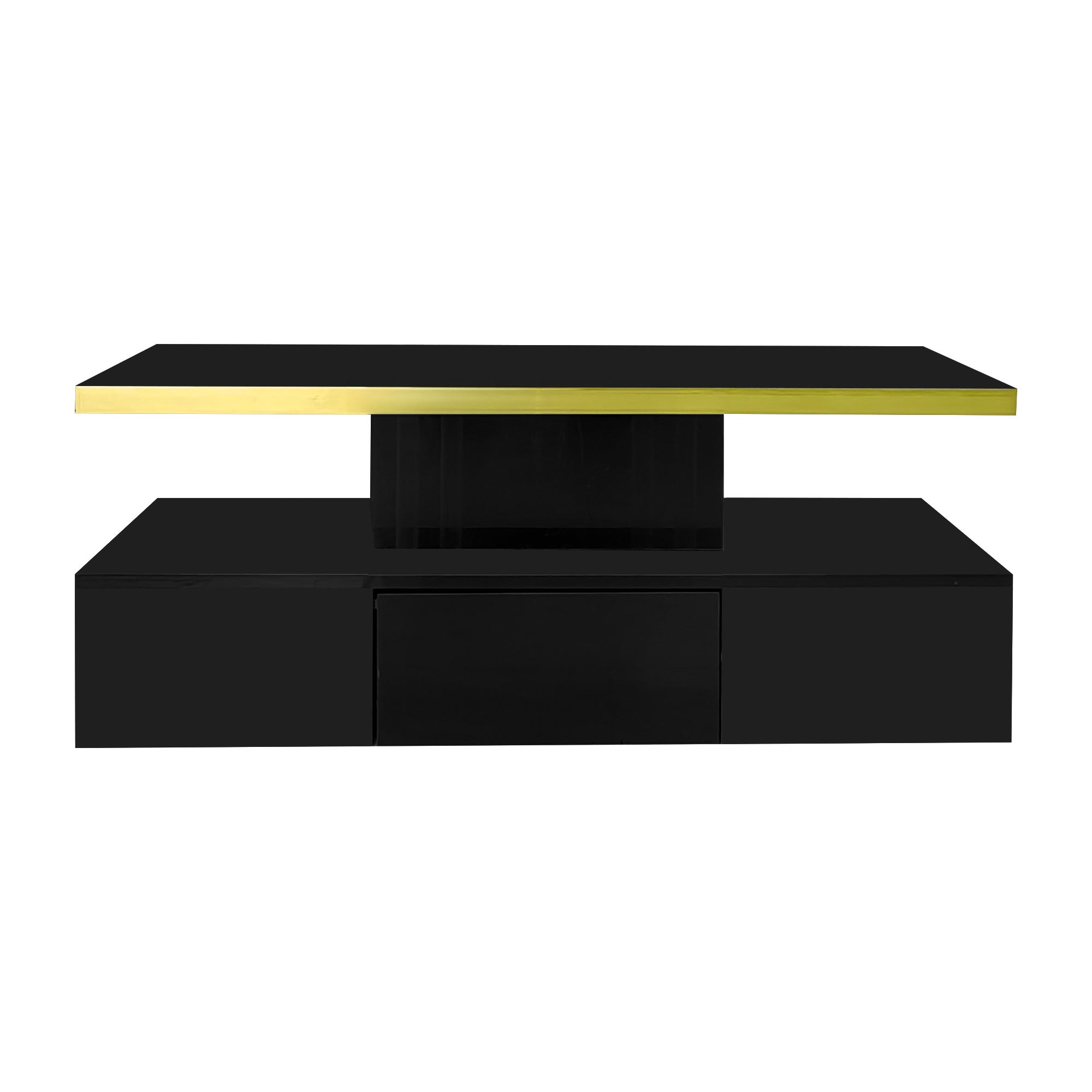 Mesa de centro - 1 cajón y 2 estantes - tablero de partículas - LED - negro brillante - 7