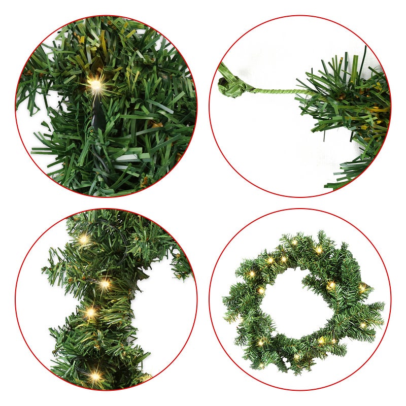 Couronne de Noël Guirlande de Noël 5m 100 LEDs- lumineuse Décoration en sapin artificiel - avec lumières blanc - chaud pour porte/fenêtre/balustrade - 4