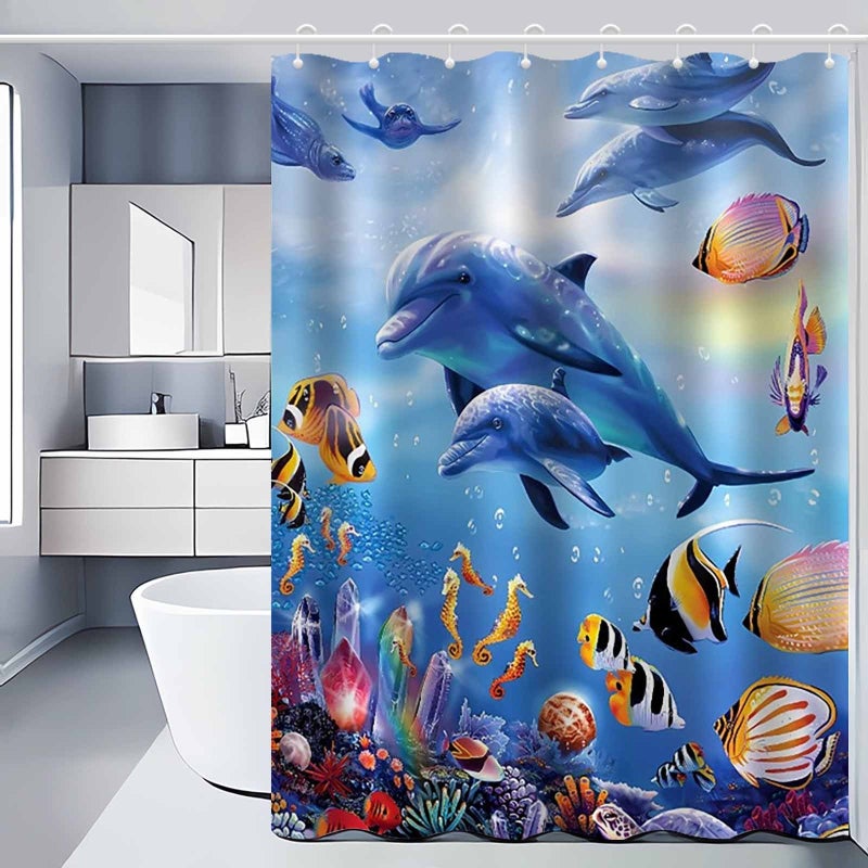 Rideau de douche animal marin dauphin sousmarin, rideau de salle de — free download
