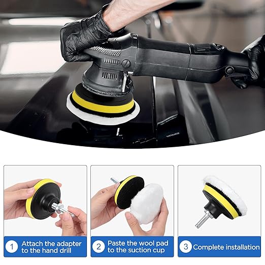 80mm Tampon Polissage En Laine, 7 Pièces Disque De Polissage, Pour Le Polissage Et Le Cirage De Voiture, Avec M10 Adaptateur De Perceuse - 4