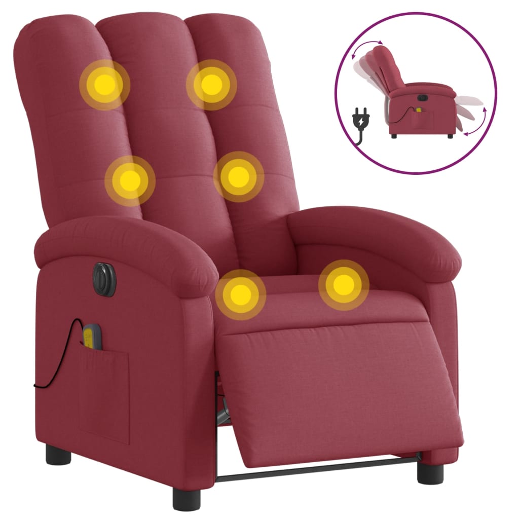 Sillón de masaje reclinable eléctrico | sillón de relax | silla de relax tela rojo tinto cfw377500