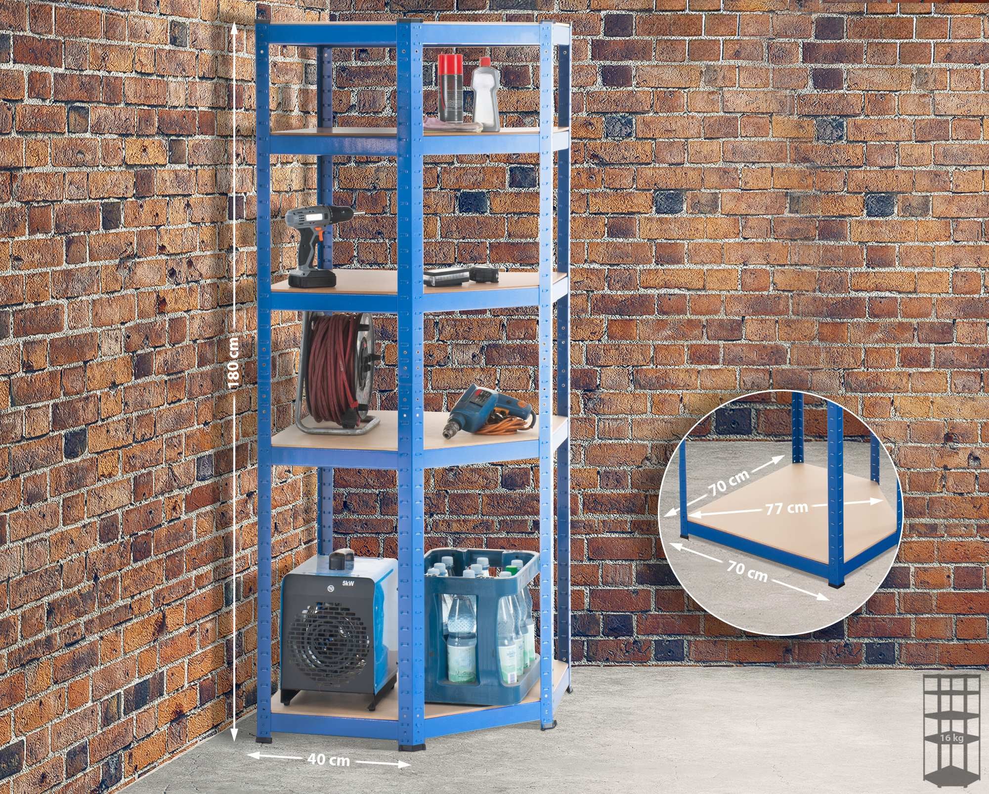 Scaffale Angolare Per Garage 5 Ripiani | Portata 875kg | Metallico Con Ripiani In MDF - Foto 2