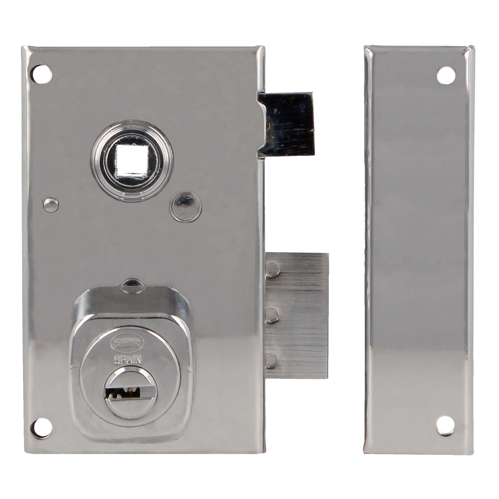 Amig - Verrou De Suralimentation Droite Avec Levier De Fermeture, Languette Et Poignée Pour Porte En Bois Mod. 75 | 67 X 112 Mm | Cylindre Rond De Sécurité | Acier Doré