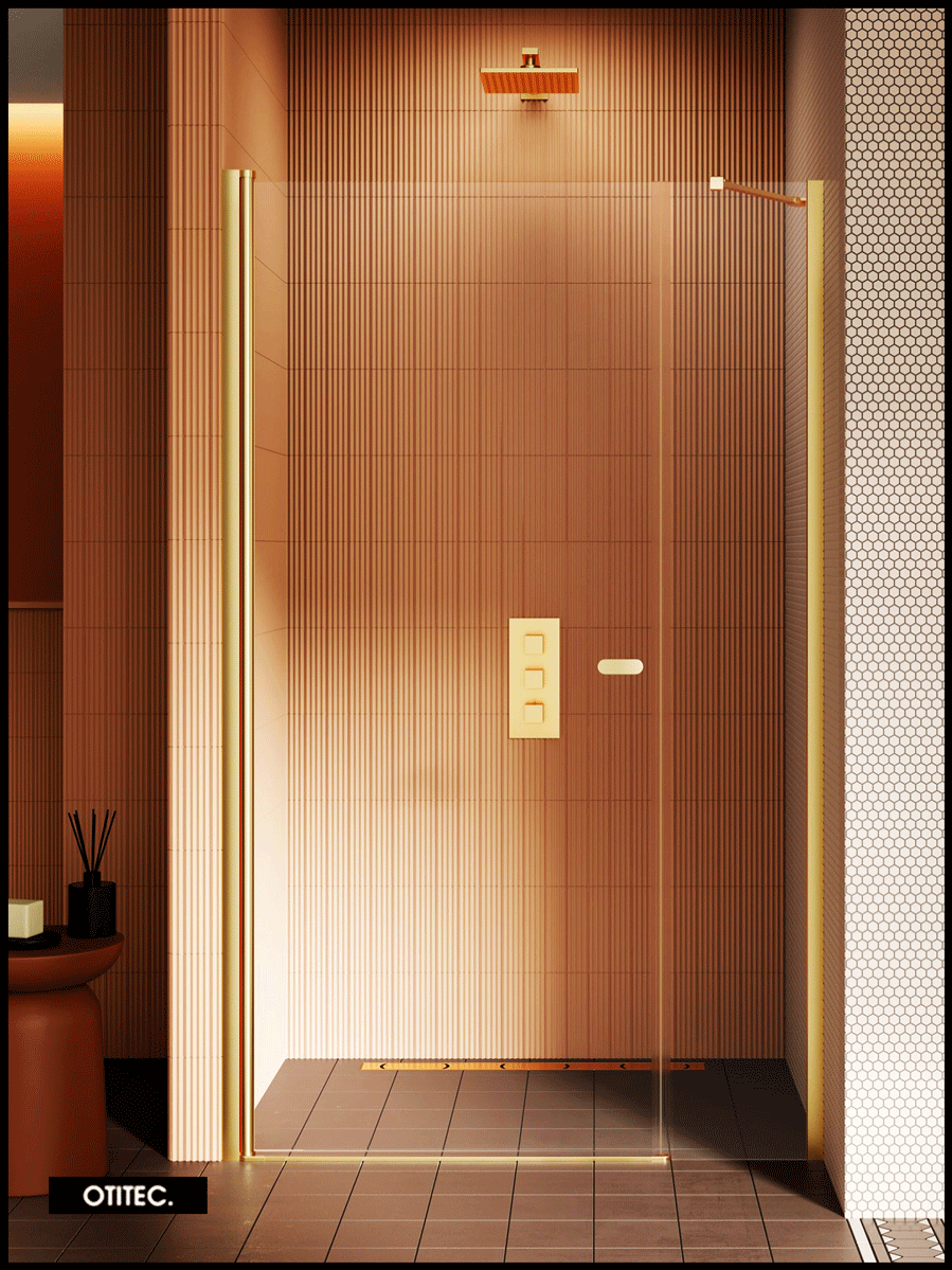 Puerta de ducha empotrada pivotante - 160 x 195 - oro cepillado - new soleo