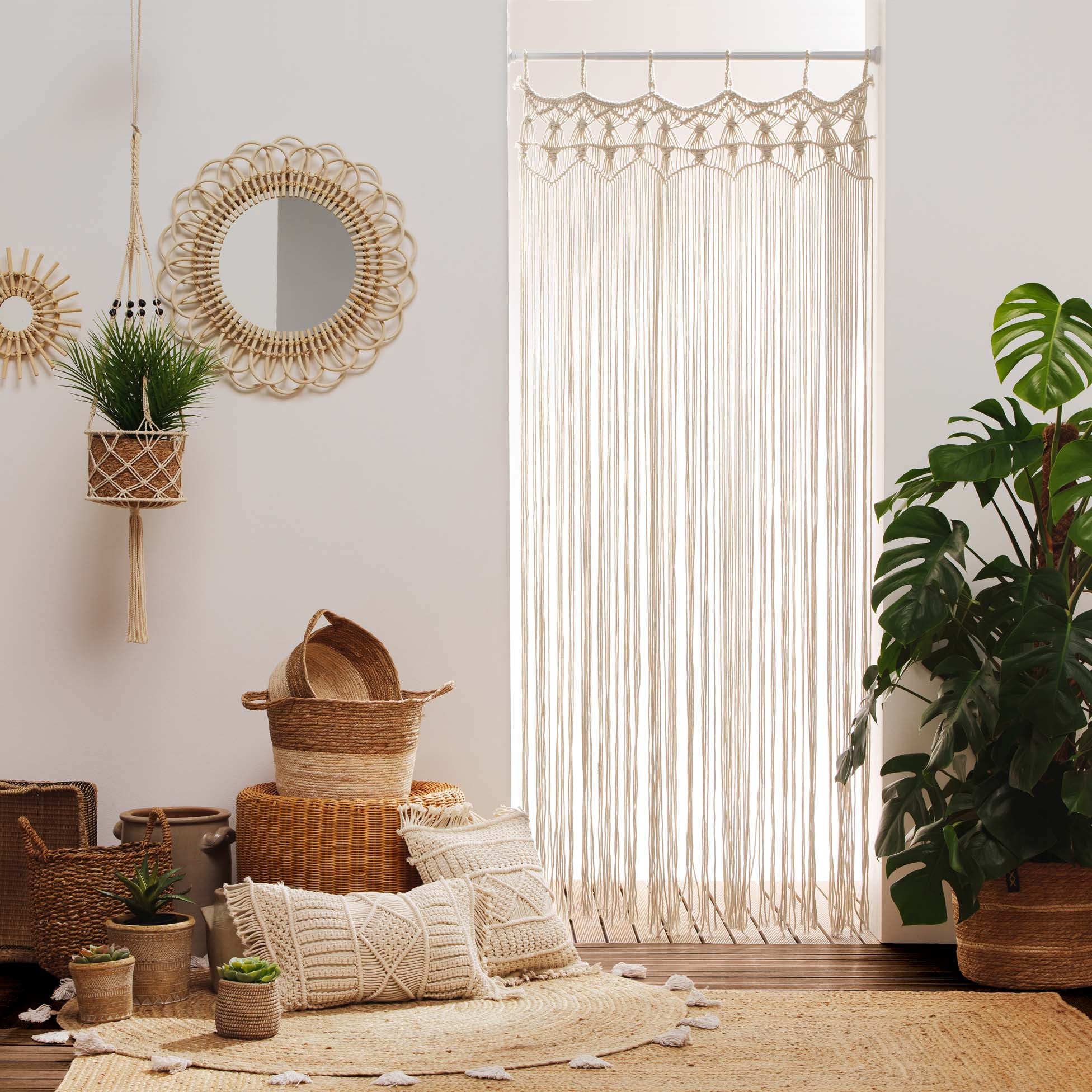 Coussin déhoussable avec franges et macramé - Naturel - 40x40 cm - Coton - 3