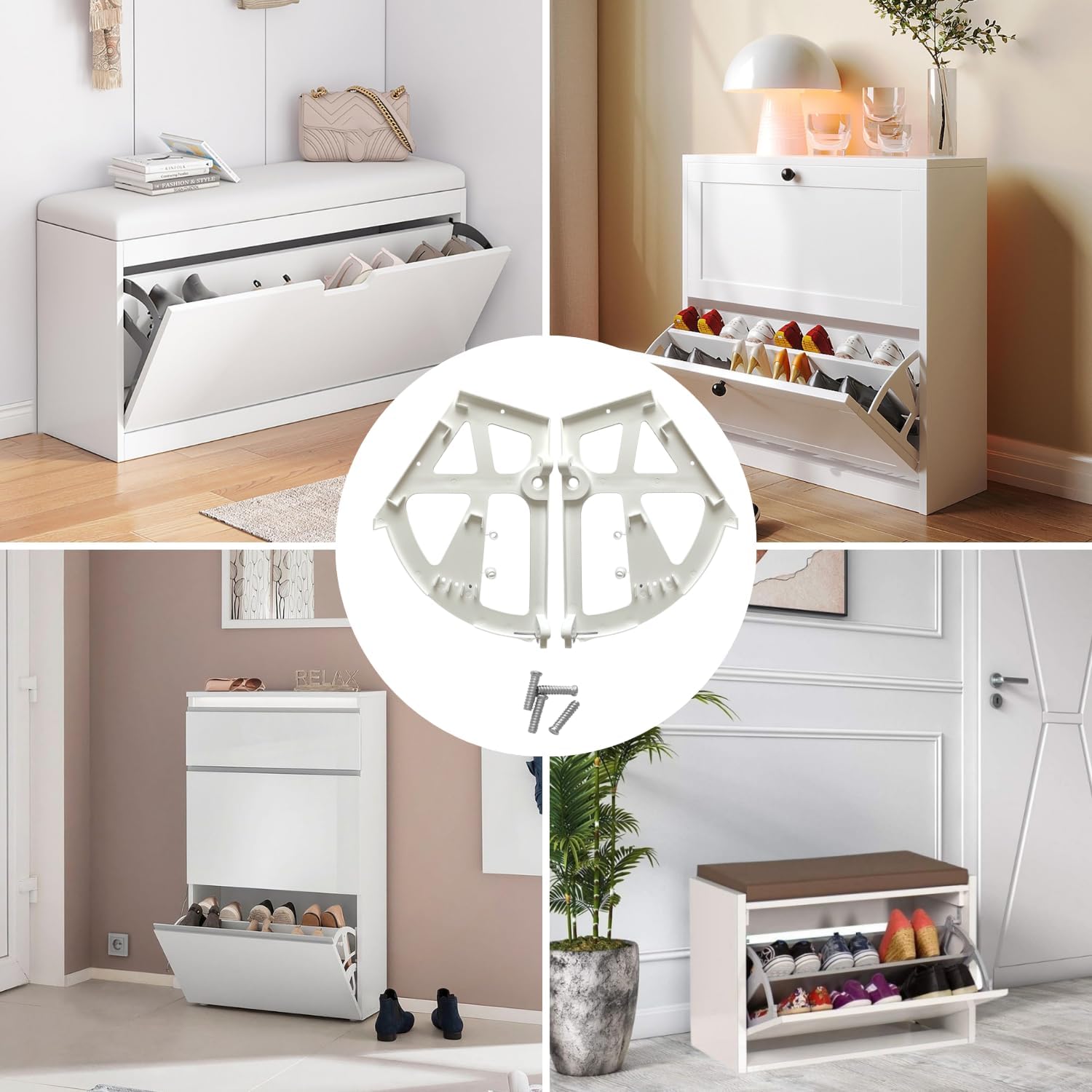 Ferrure à Bascule Pour Meuble à Chaussures Blanc - Ensemble de 2 Charnières et Vis Pour Montage et Réparations de Placards et Meubles à Chaussures - 4