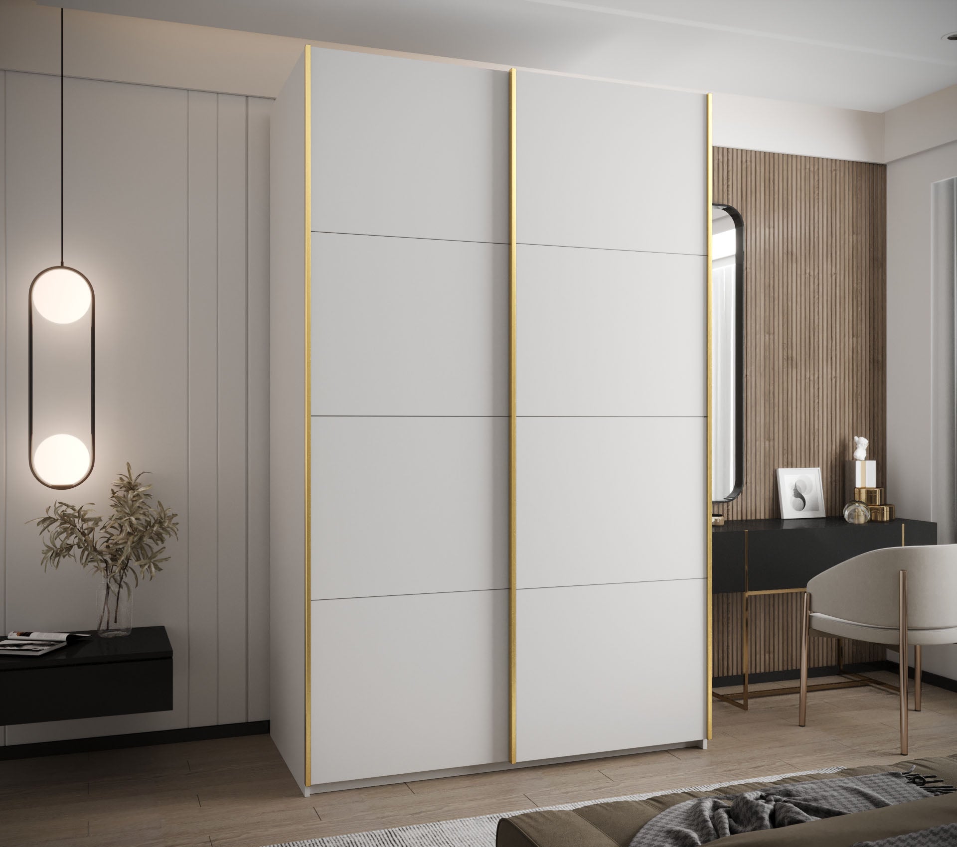 Szafa przesuwna wysoka Lux 1 150 x 64 x 245,5 cm biały + biały + u. złoty - Abiks Meble - 2