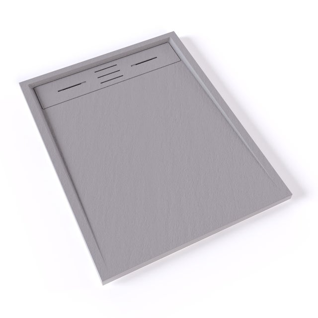 HIEMAL Receveur de douche 70 x 90 cm résine Gris aspect ardoise + bonde incluse - Salle de bain
