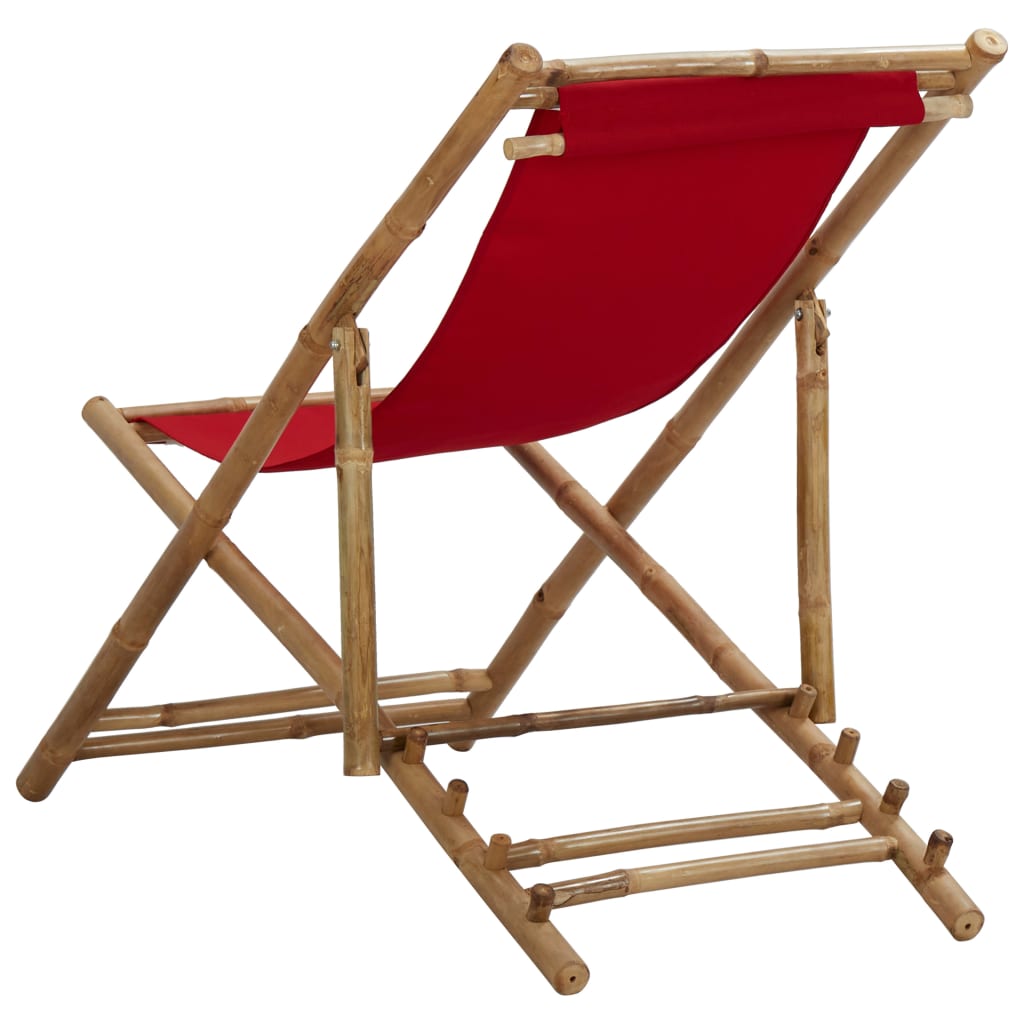Chaise de terrasse Bambou et toile Rouge - 5